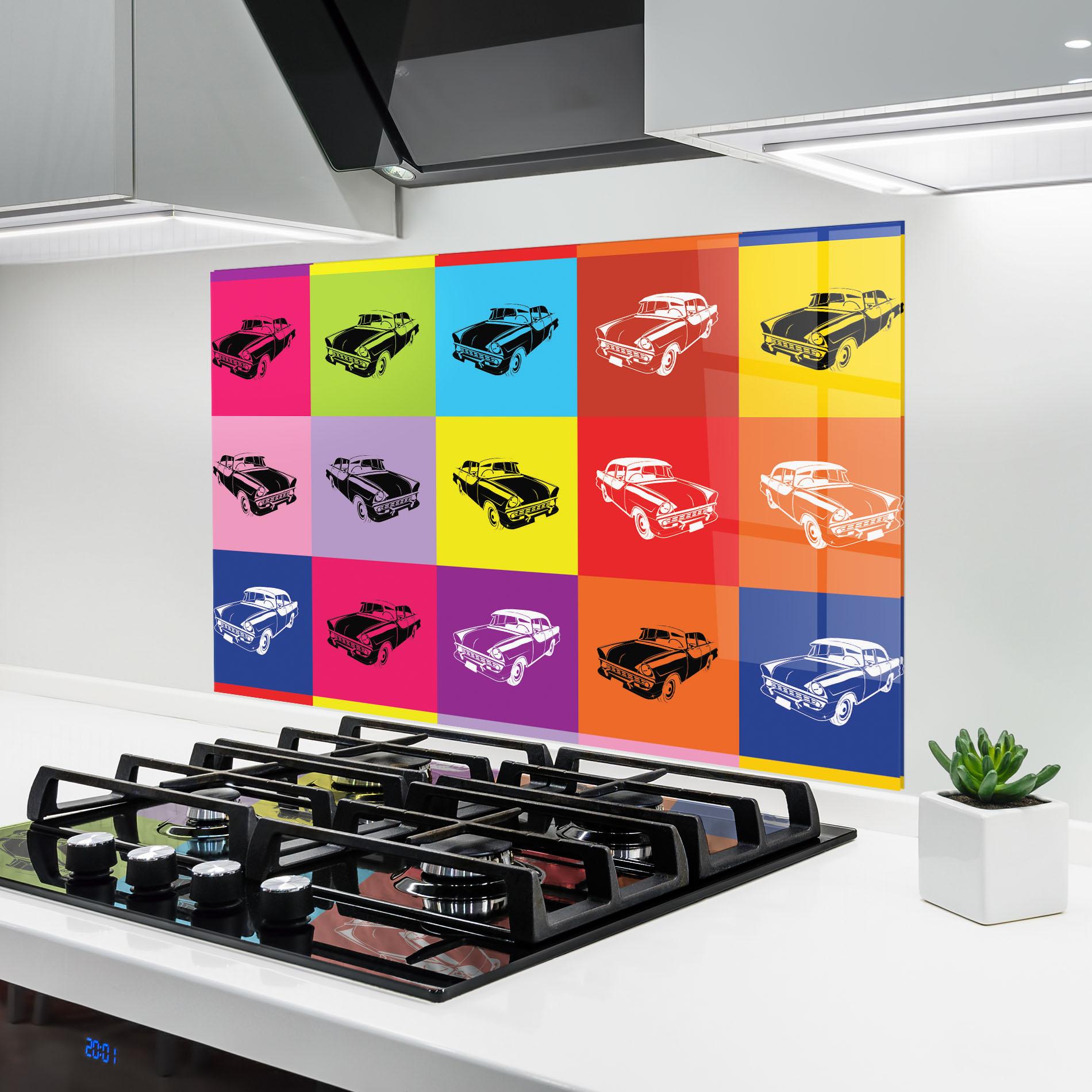 Küchenrückwand Glas Vintage Car Mix mockup 6
