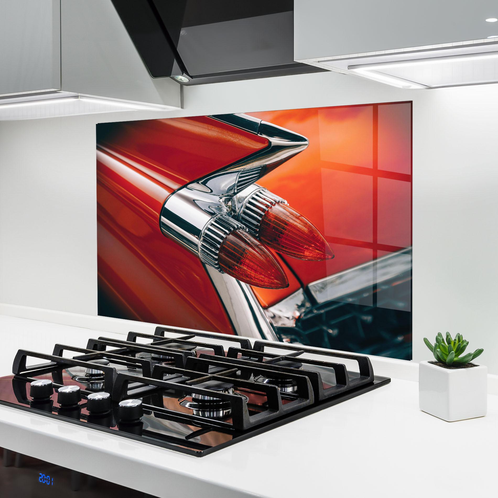 Küchenrückwand Glas Vintage Car Red mockup 6