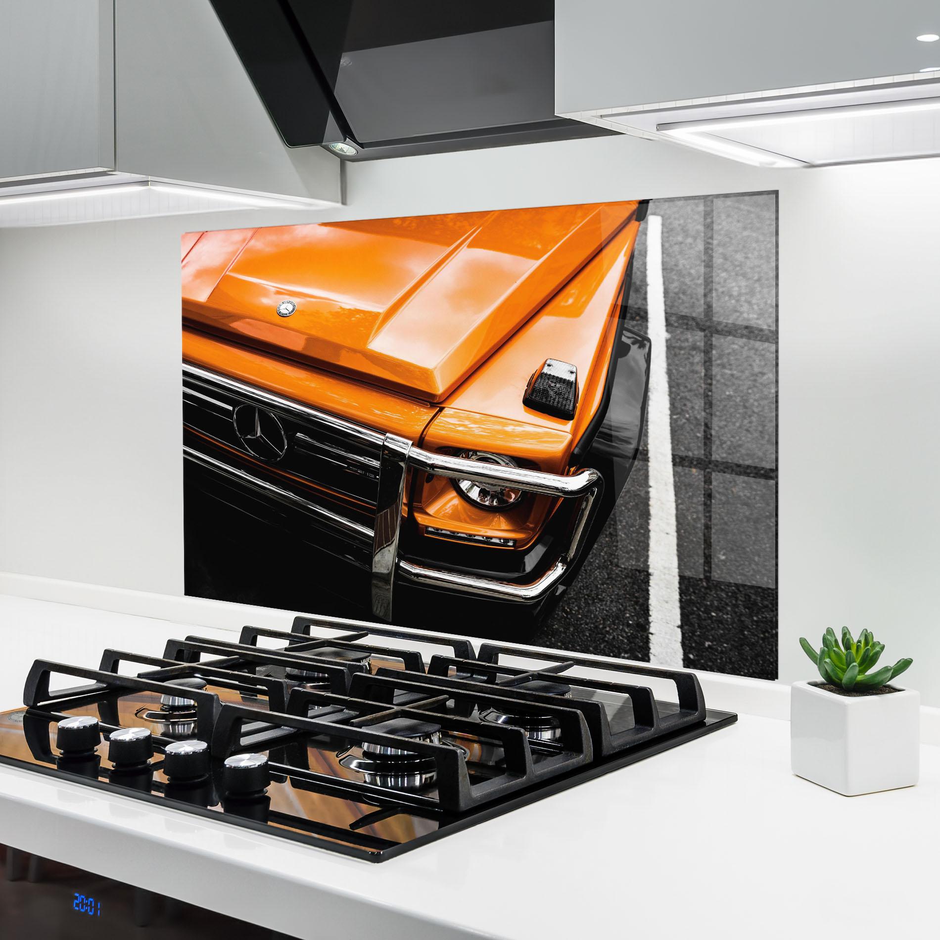Küchenrückwand Glas Vintage Orange Car mockup 6