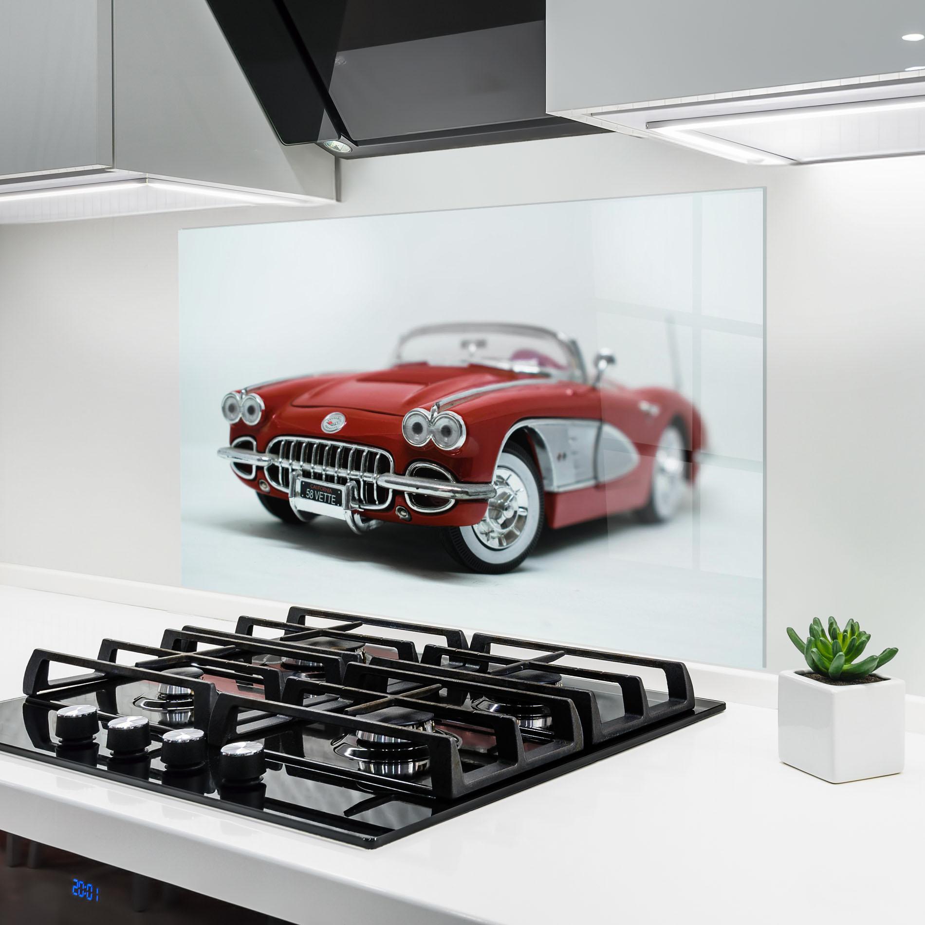 Küchenrückwand Glas Vintage Red Car mockup 6
