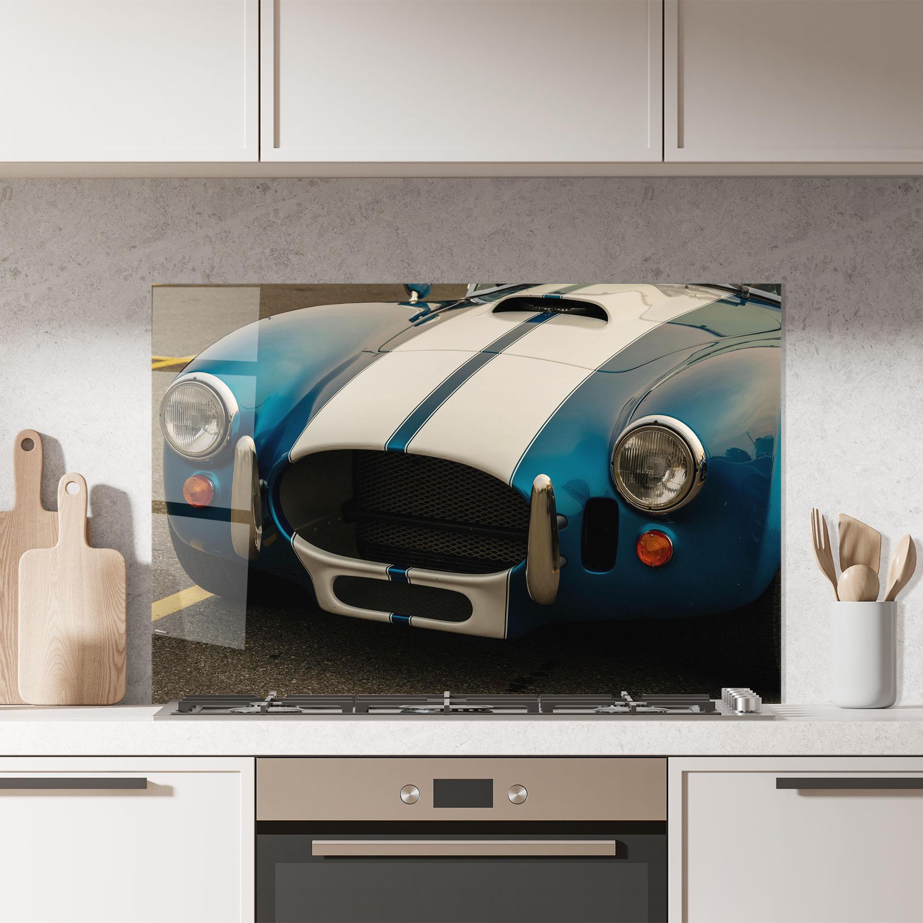 Küchenrückwand Glas Blue Vintage Car mockup 7