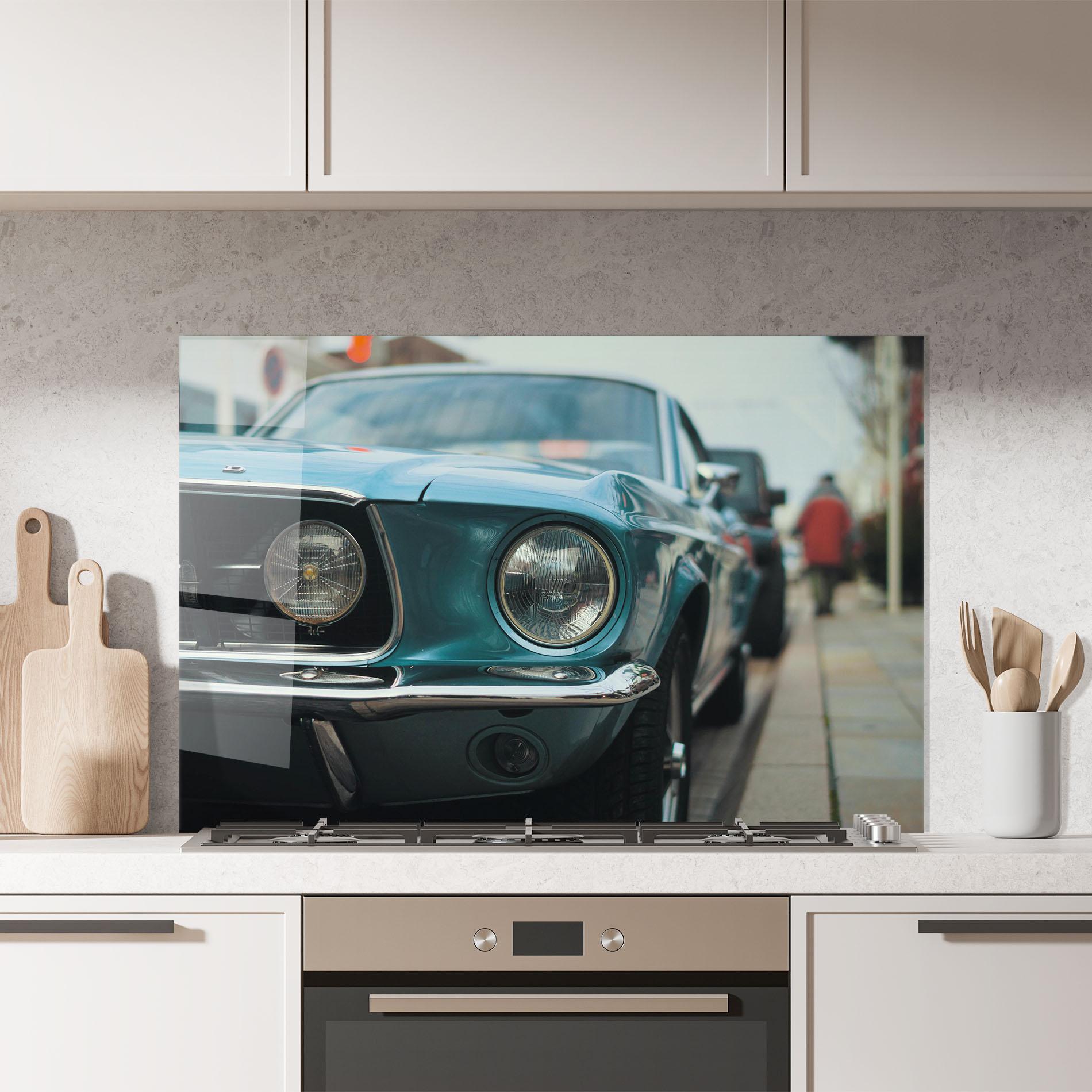 Küchenrückwand Glas Closeup Blue Car mockup 7