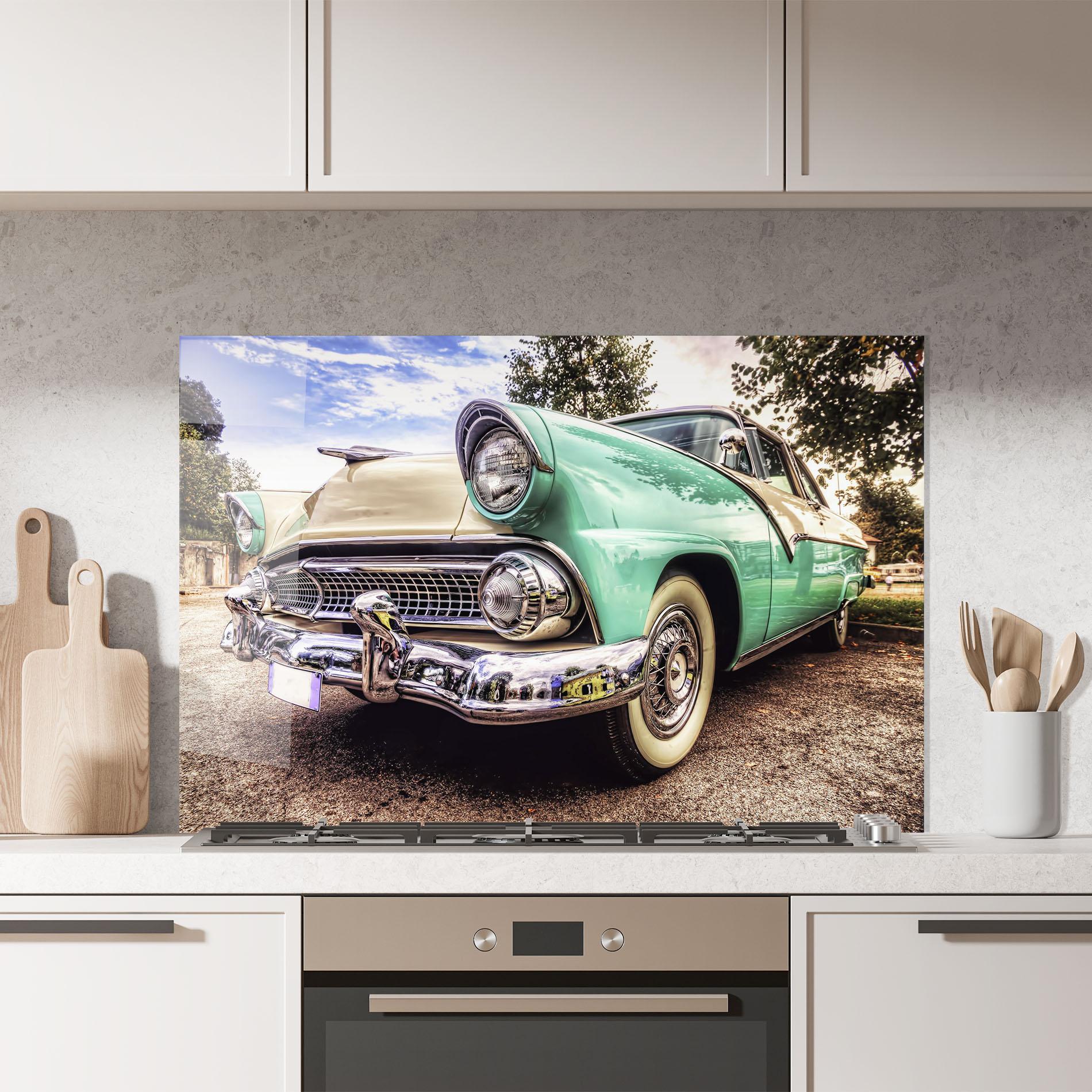 Küchenrückwand Glas Green Vintage Car mockup 7