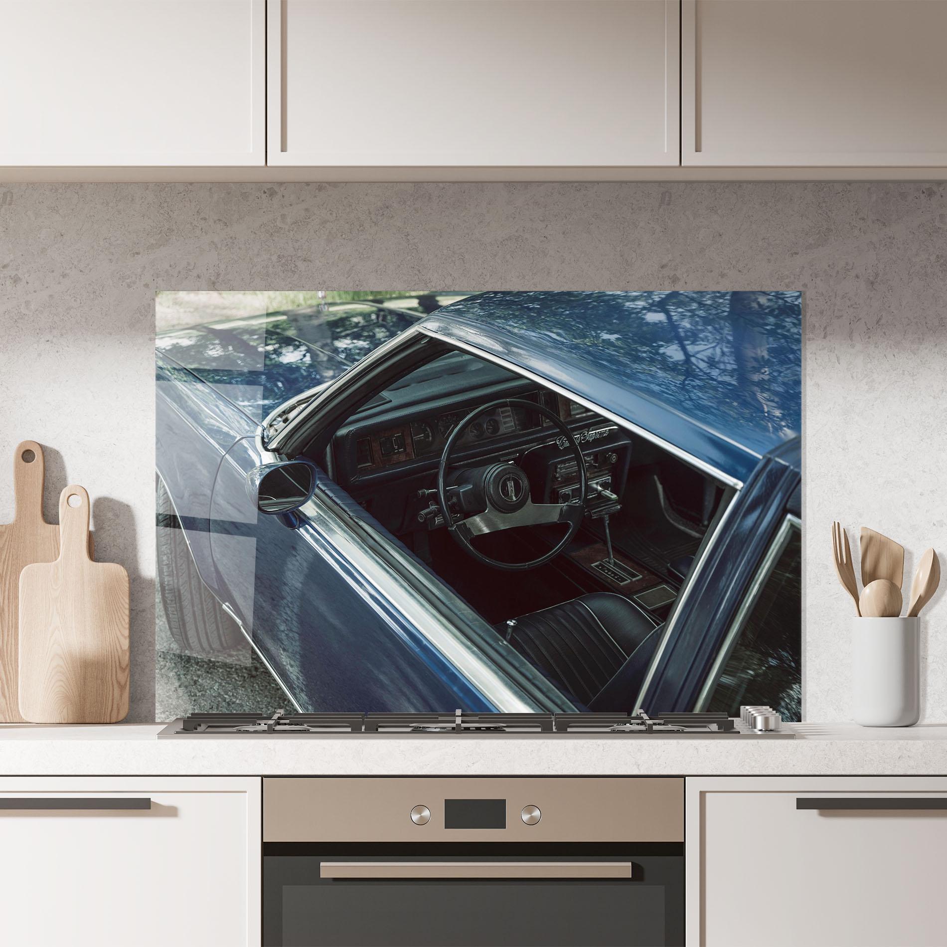 Küchenrückwand Glas Old Blue Car mockup 7