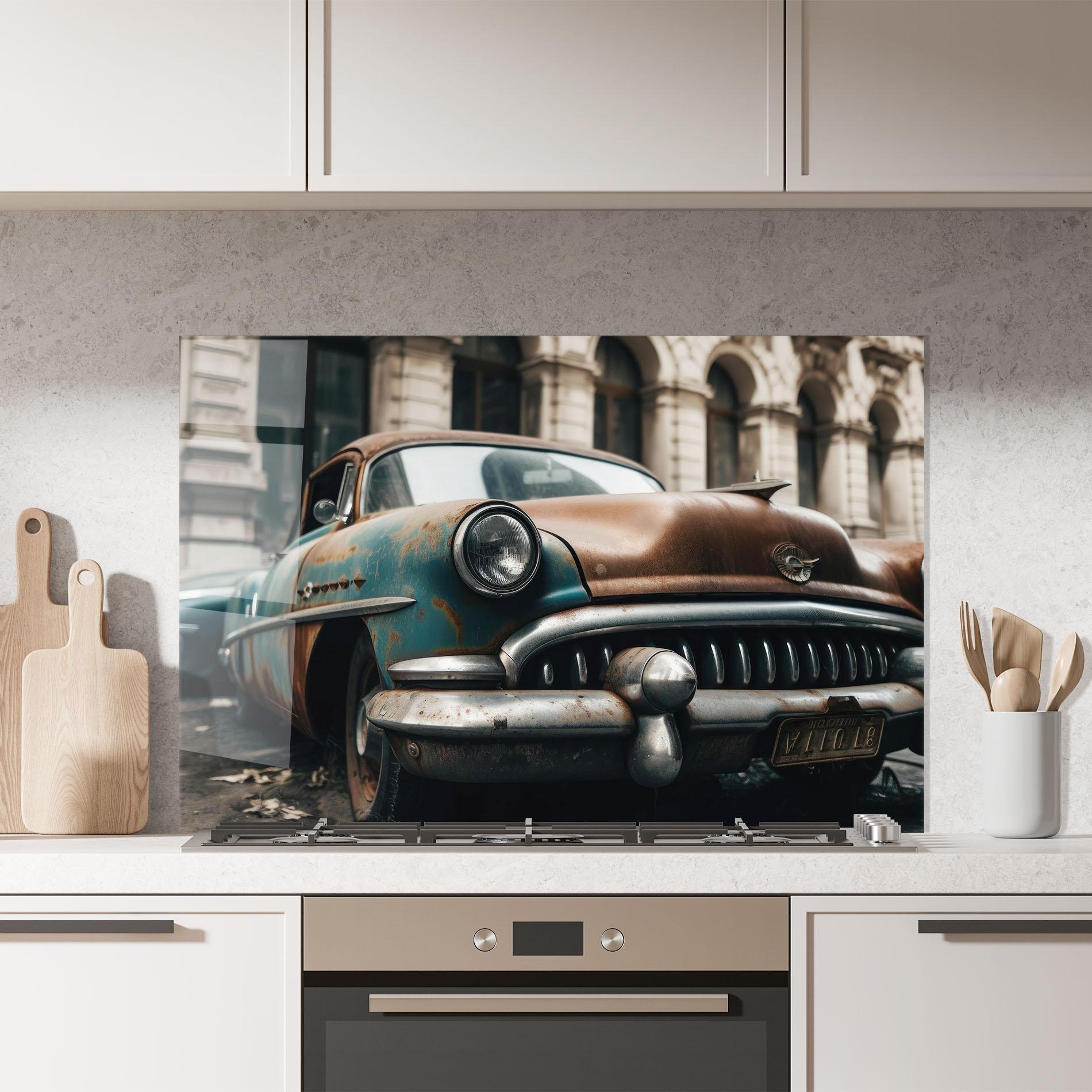 Küchenrückwand Glas Old Brown Car mockup 7