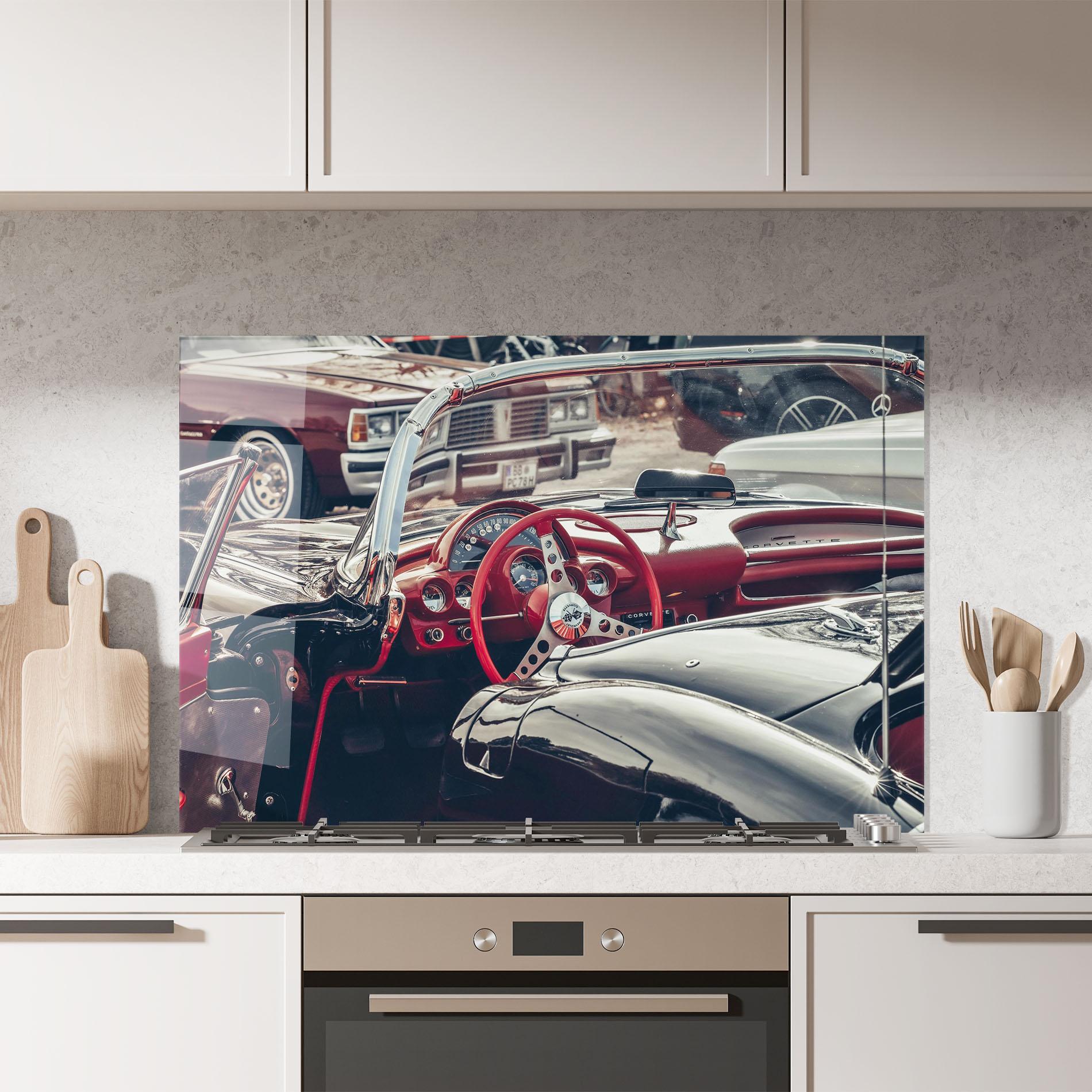 Küchenrückwand Glas Steering Wheel Red mockup 7