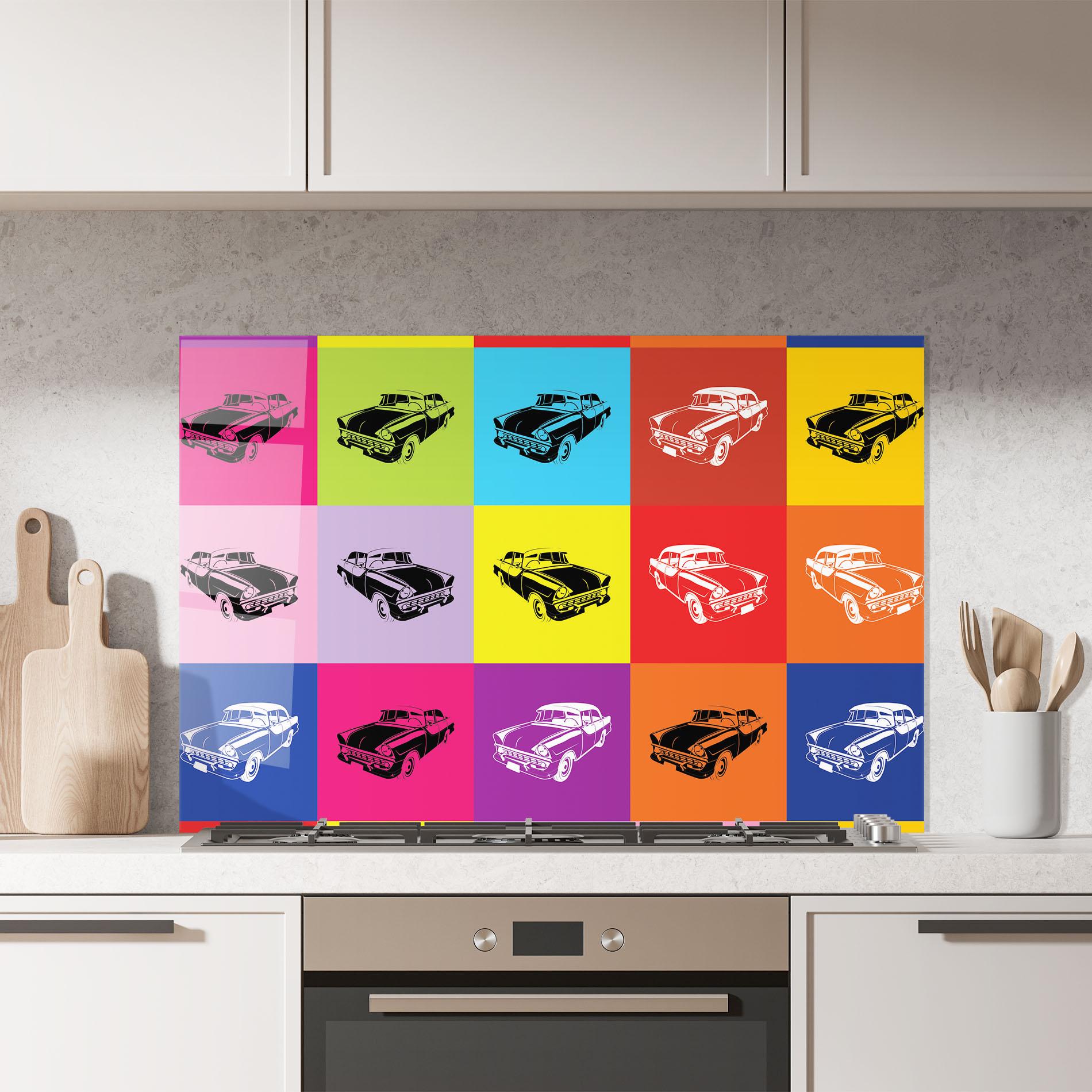 Küchenrückwand Glas Vintage Car Mix mockup 7