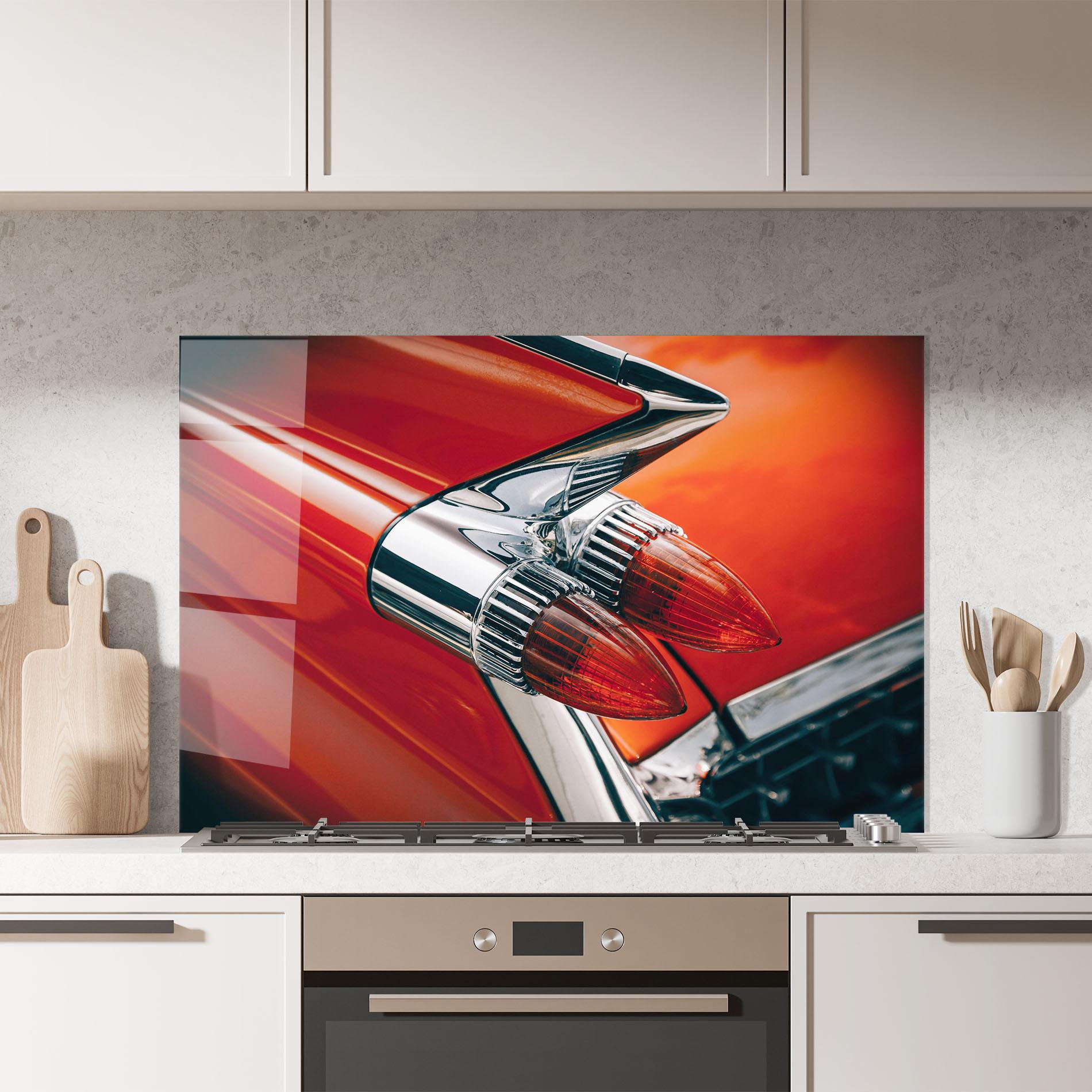 Küchenrückwand Glas Vintage Car Red mockup 7