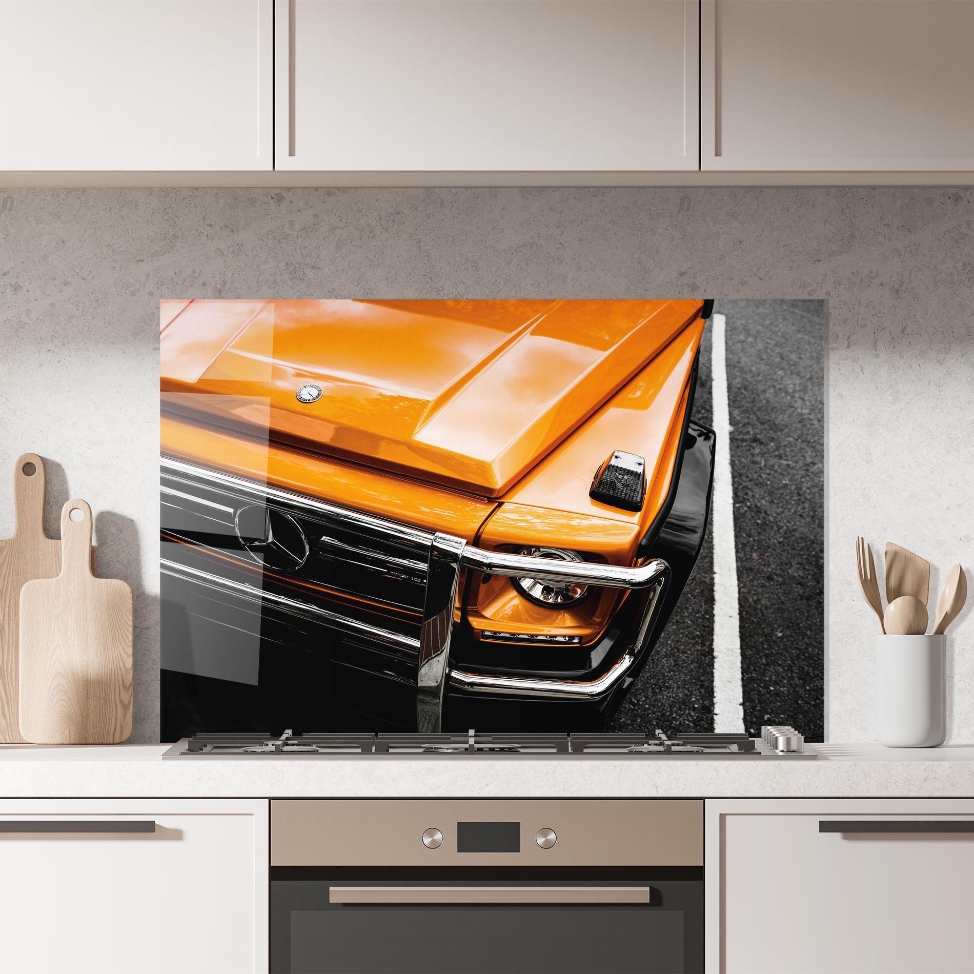 Küchenrückwand Glas Vintage Orange Car mockup 7