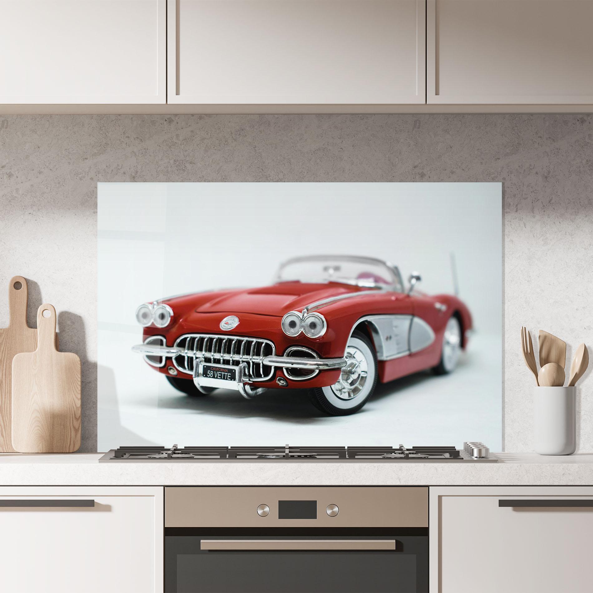 Küchenrückwand Glas Vintage Red Car mockup 7