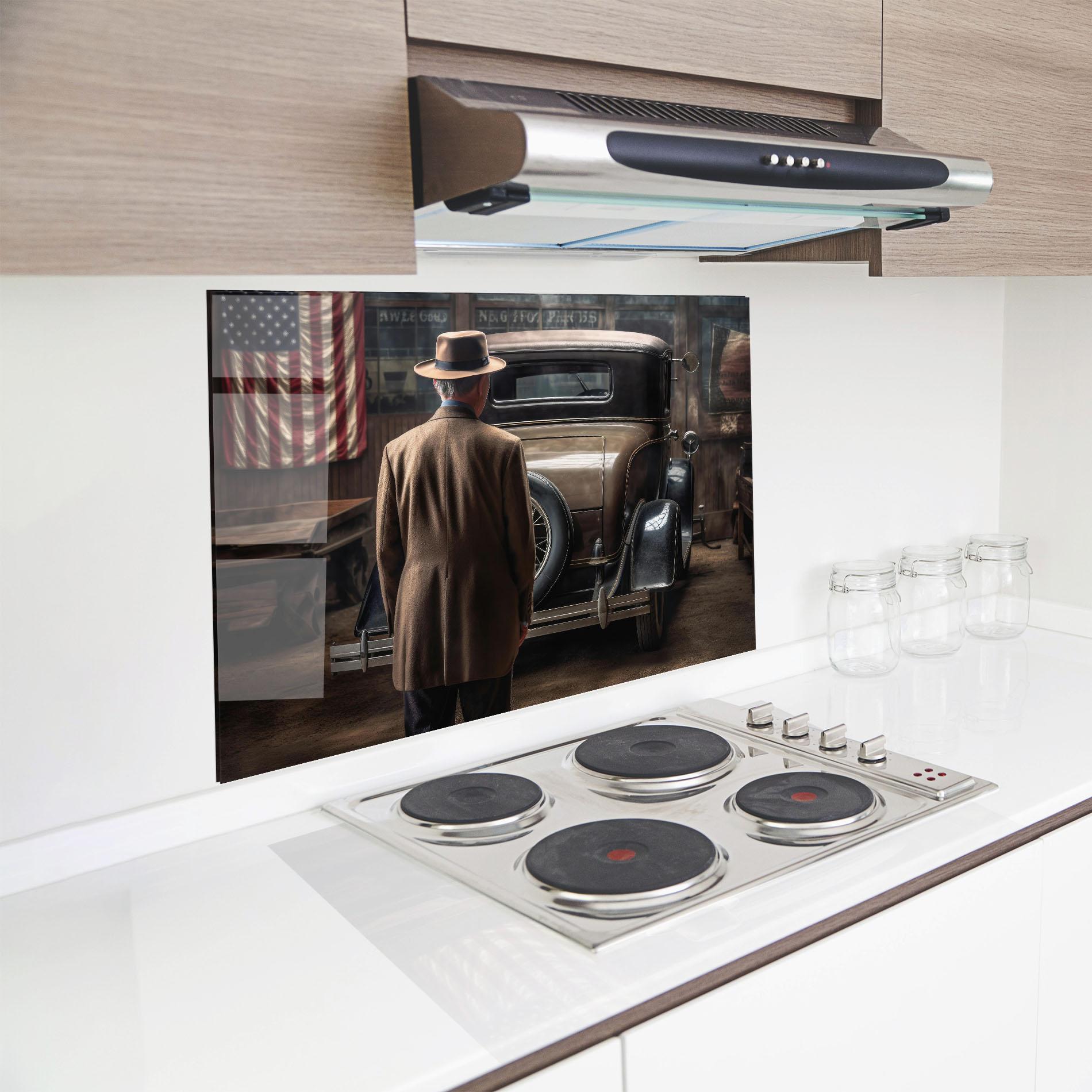 Küchenrückwand Glas American Vintage Car mockup 8