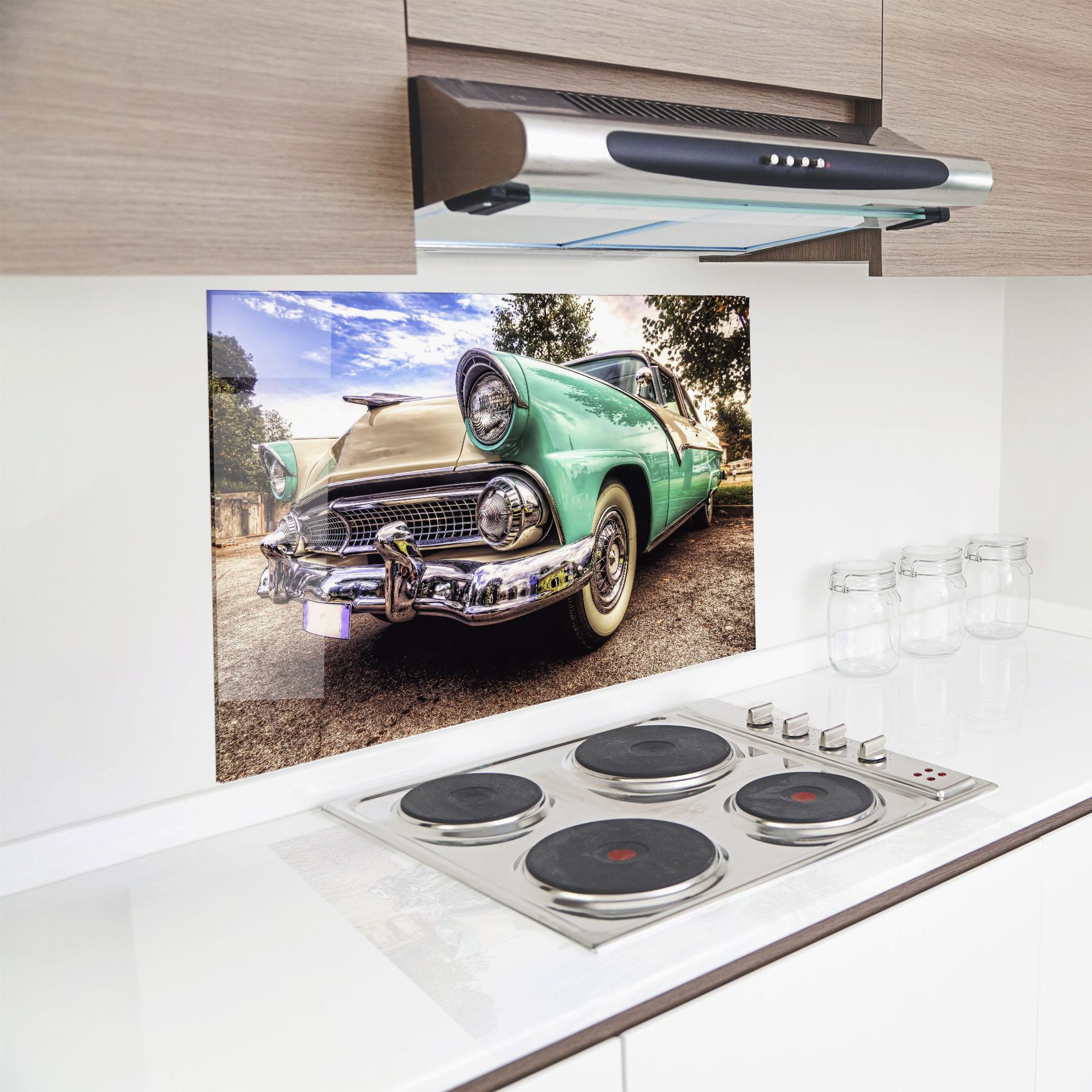 Küchenrückwand Glas Green Vintage Car mockup 8