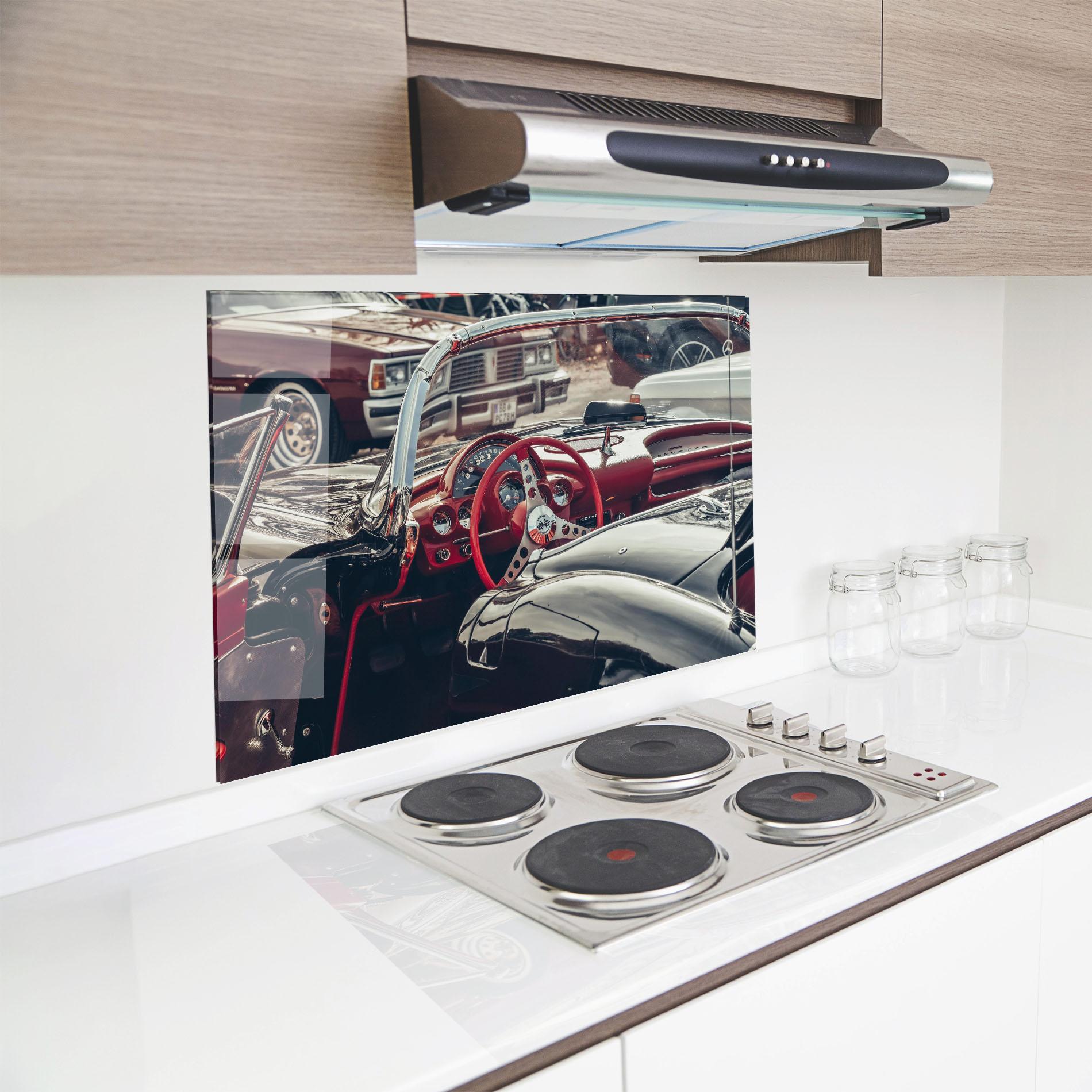 Küchenrückwand Glas Steering Wheel Red mockup 8