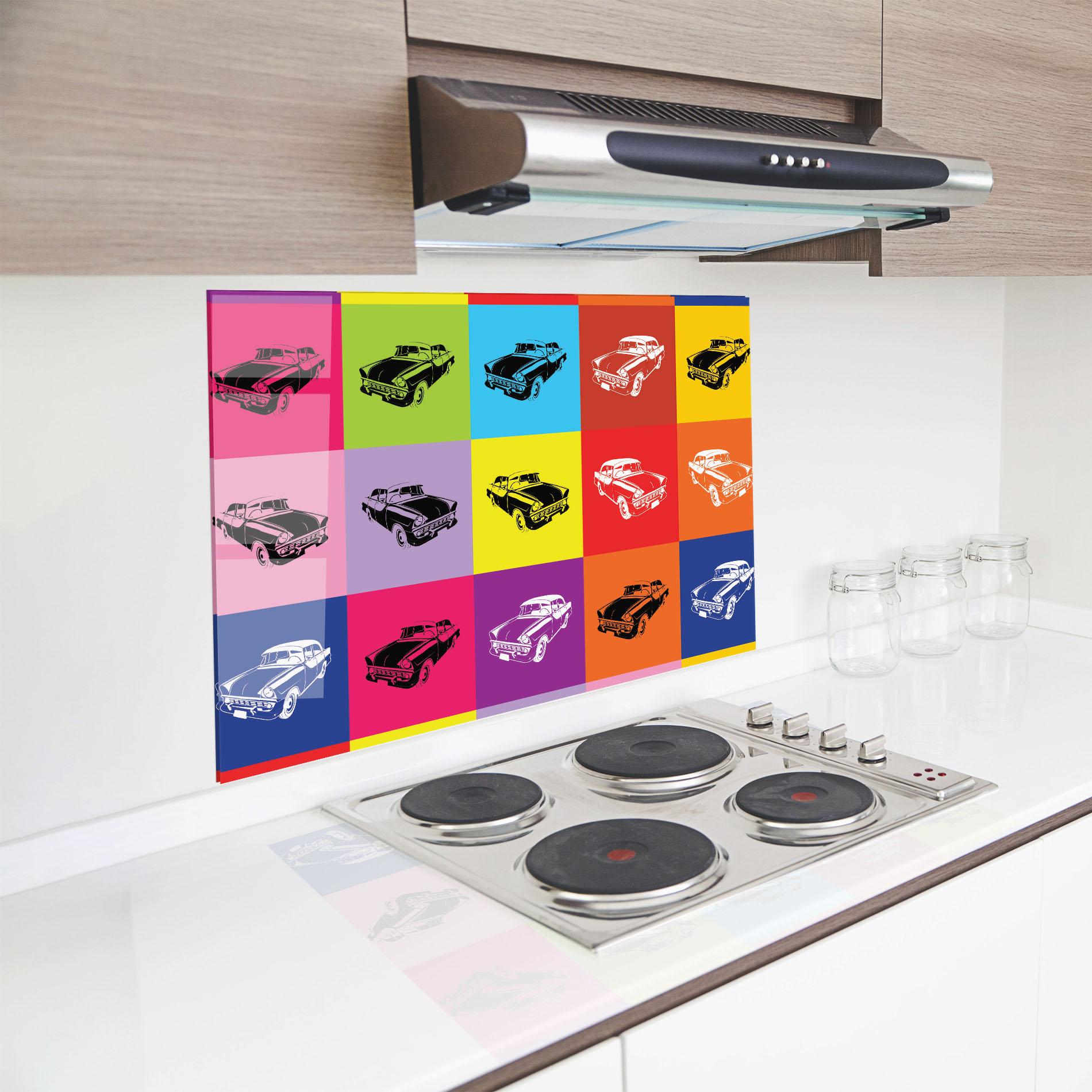 Küchenrückwand Glas Vintage Car Mix mockup 8
