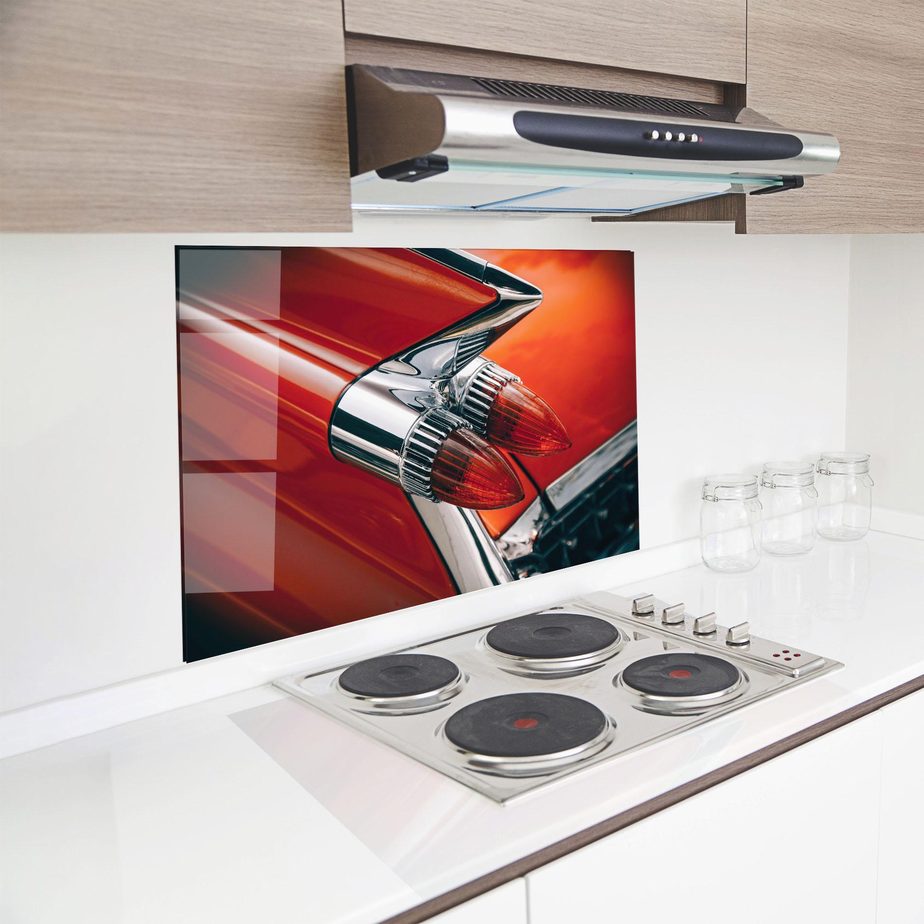 Küchenrückwand Glas Vintage Car Red mockup 8