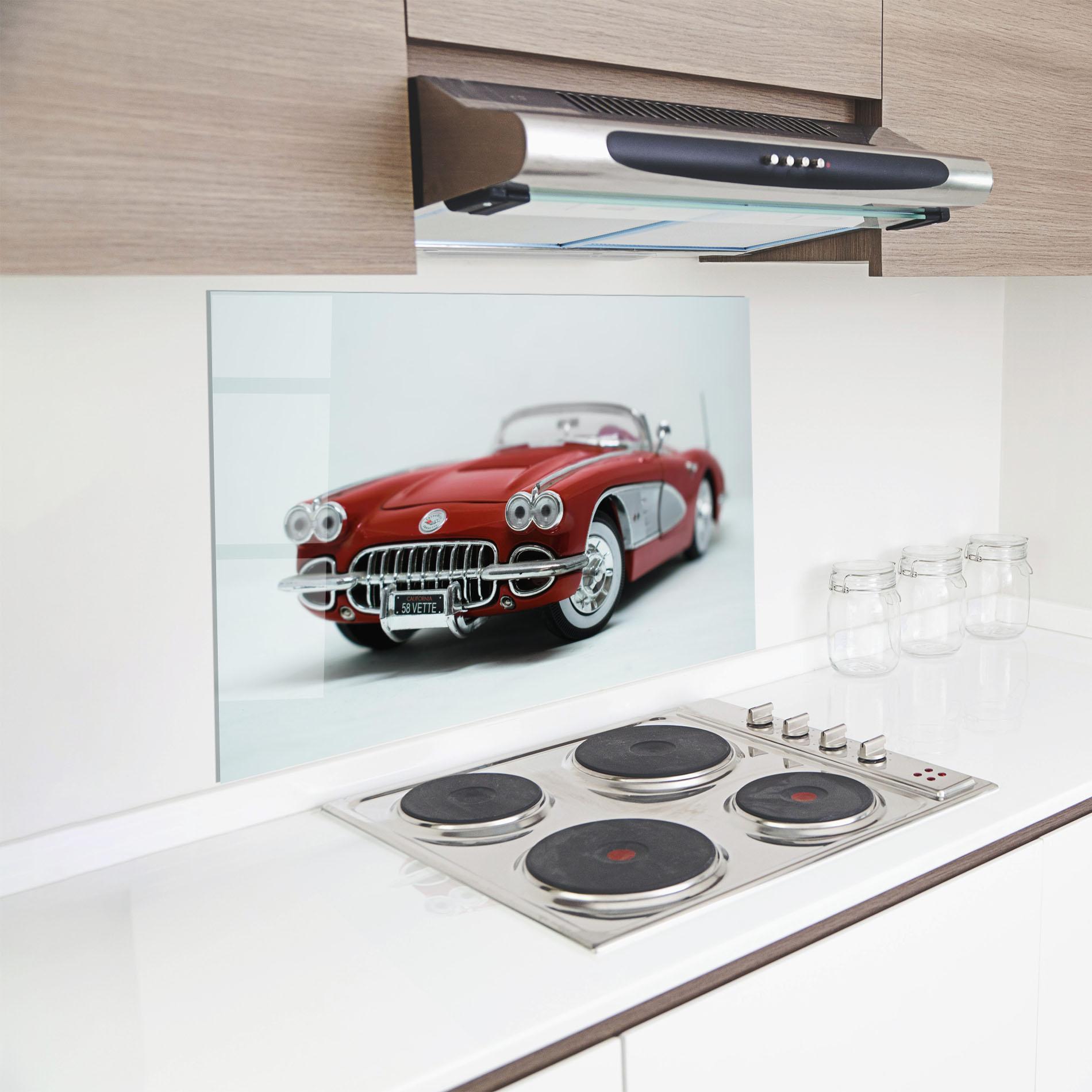 Küchenrückwand Glas Vintage Red Car mockup 8