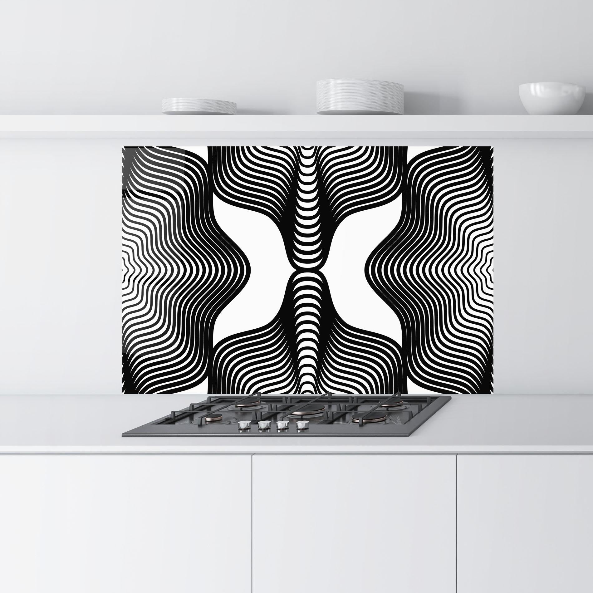 Küchenrückwand Glas Black Line Pattern mockup 9