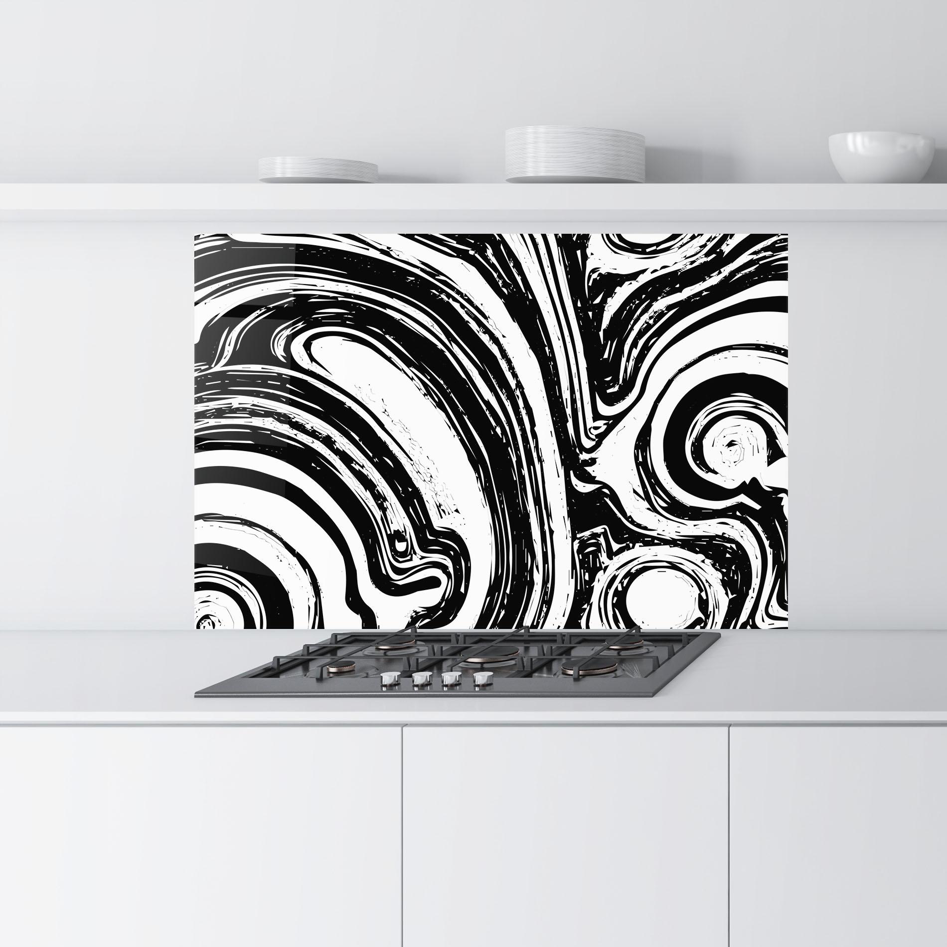 Küchenrückwand Glas Black Liquid White mockup 9