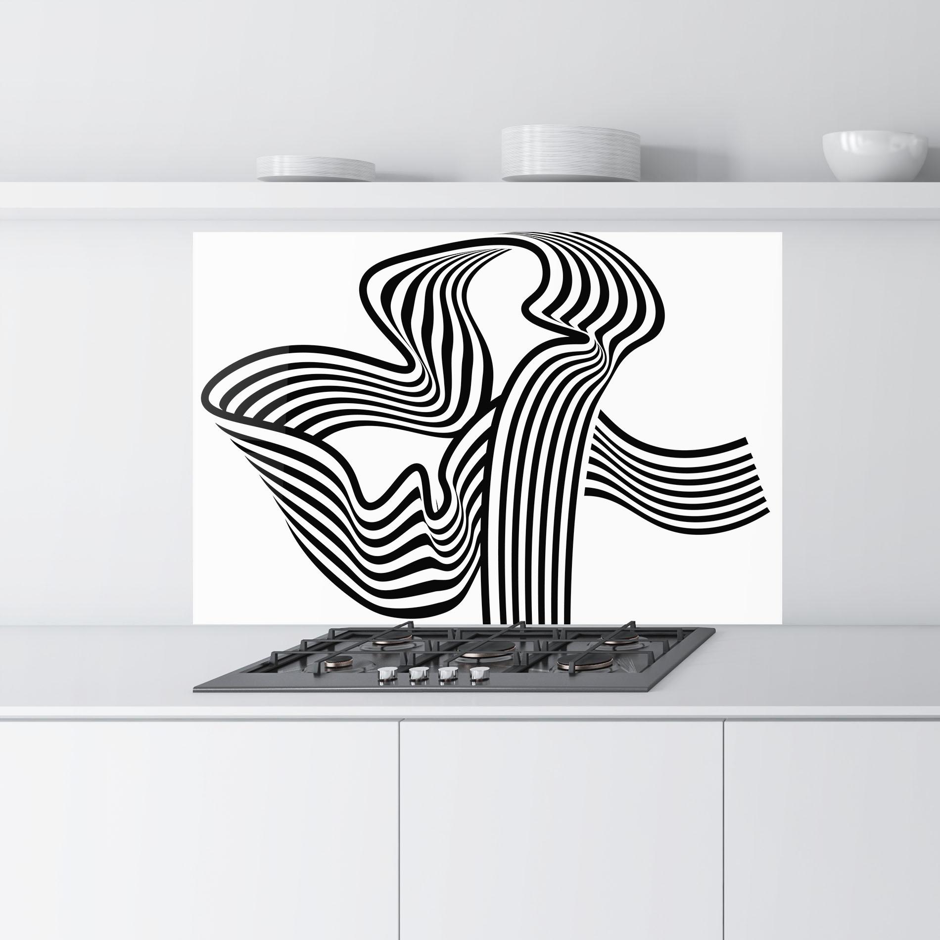 Küchenrückwand Glas Black White Wave mockup 9