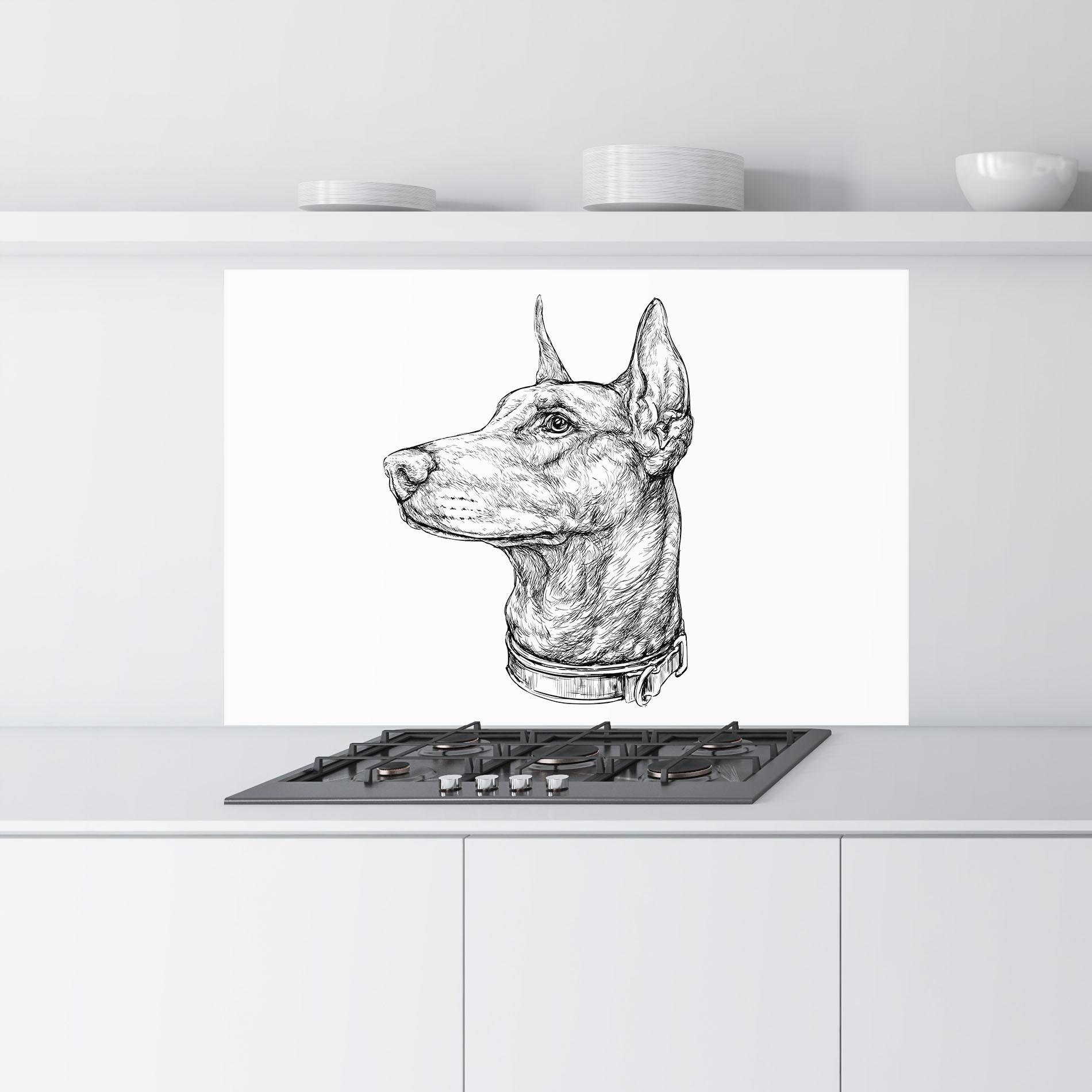 Küchenrückwand Glas Dog Drawing Line mockup 9