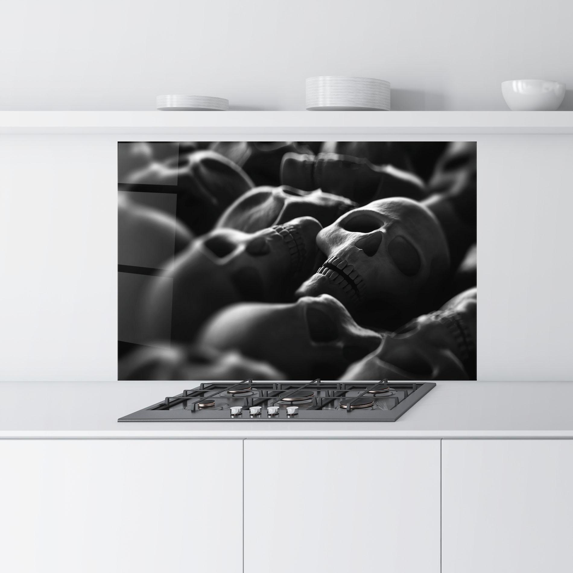 Küchenrückwand Glas Gray Human Skull mockup 9