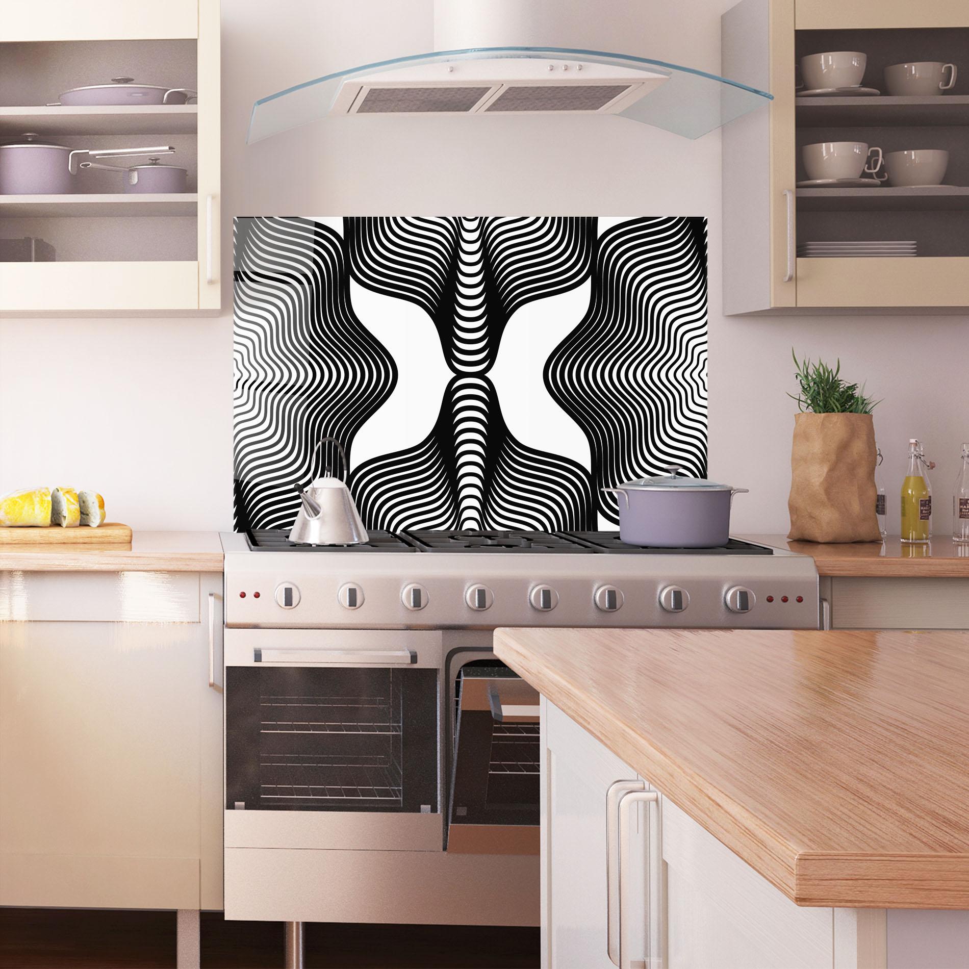 Küchenrückwand Glas Black Line Pattern mockup 1