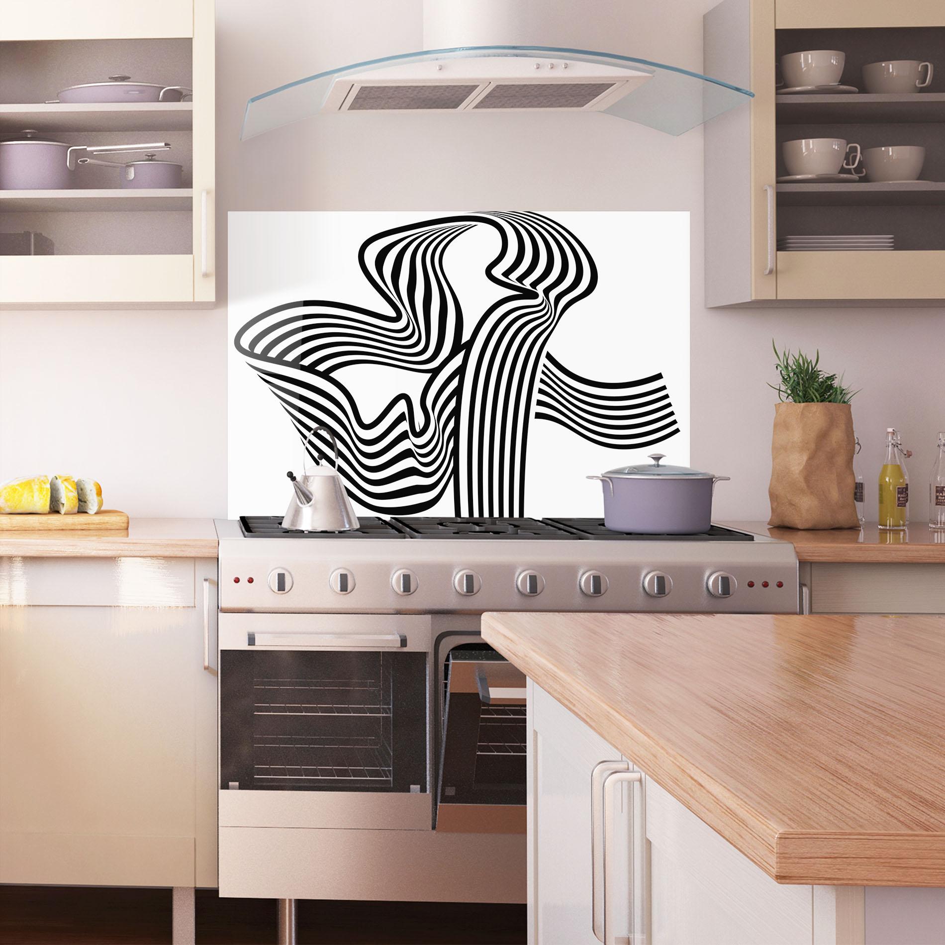 Küchenrückwand Glas Black White Wave mockup 1