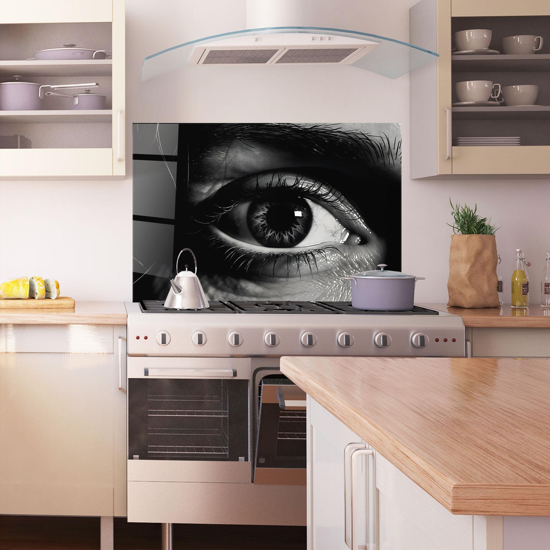 Küchenrückwand Glas Eye Close Up mockup 1