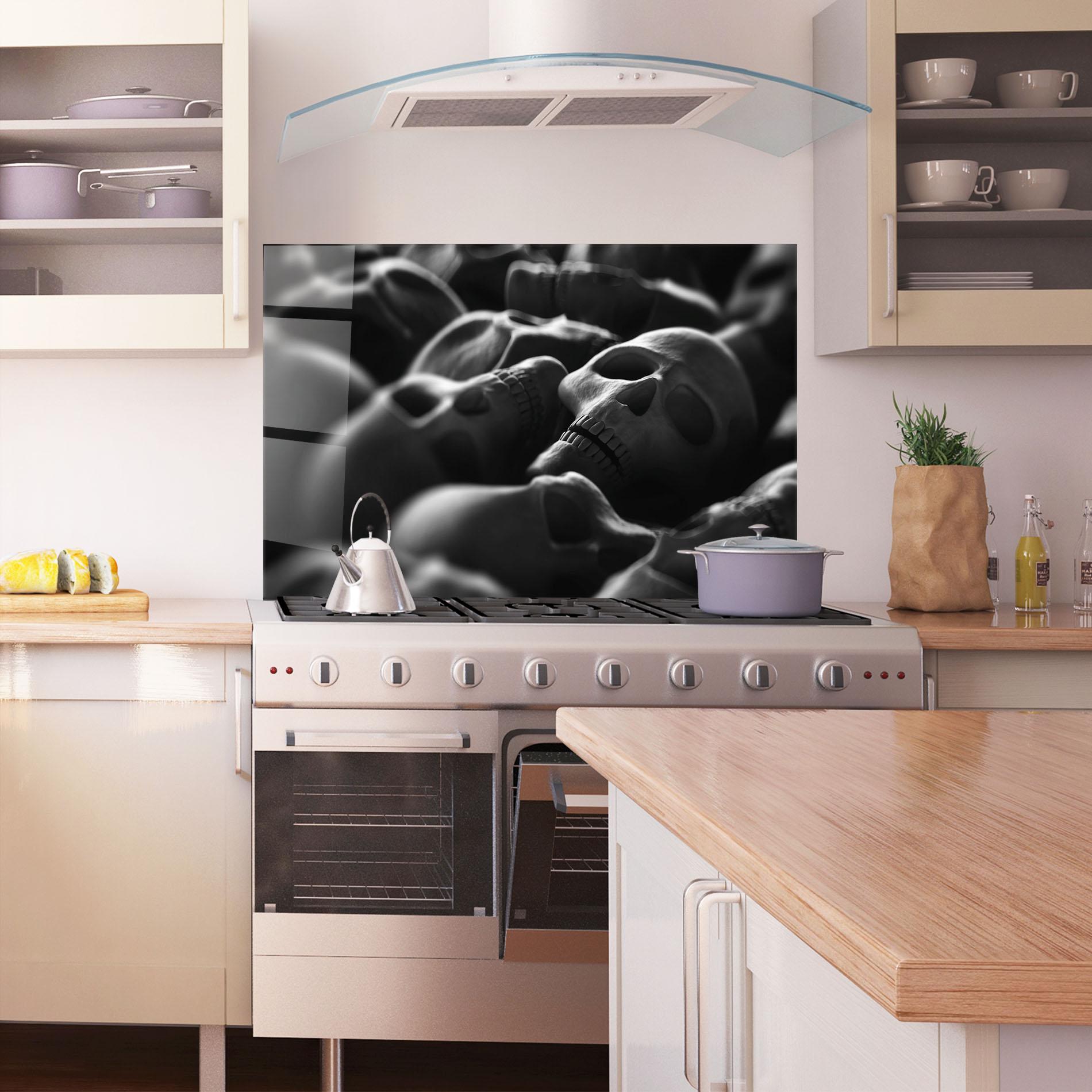 Küchenrückwand Glas Gray Human Skull mockup 1