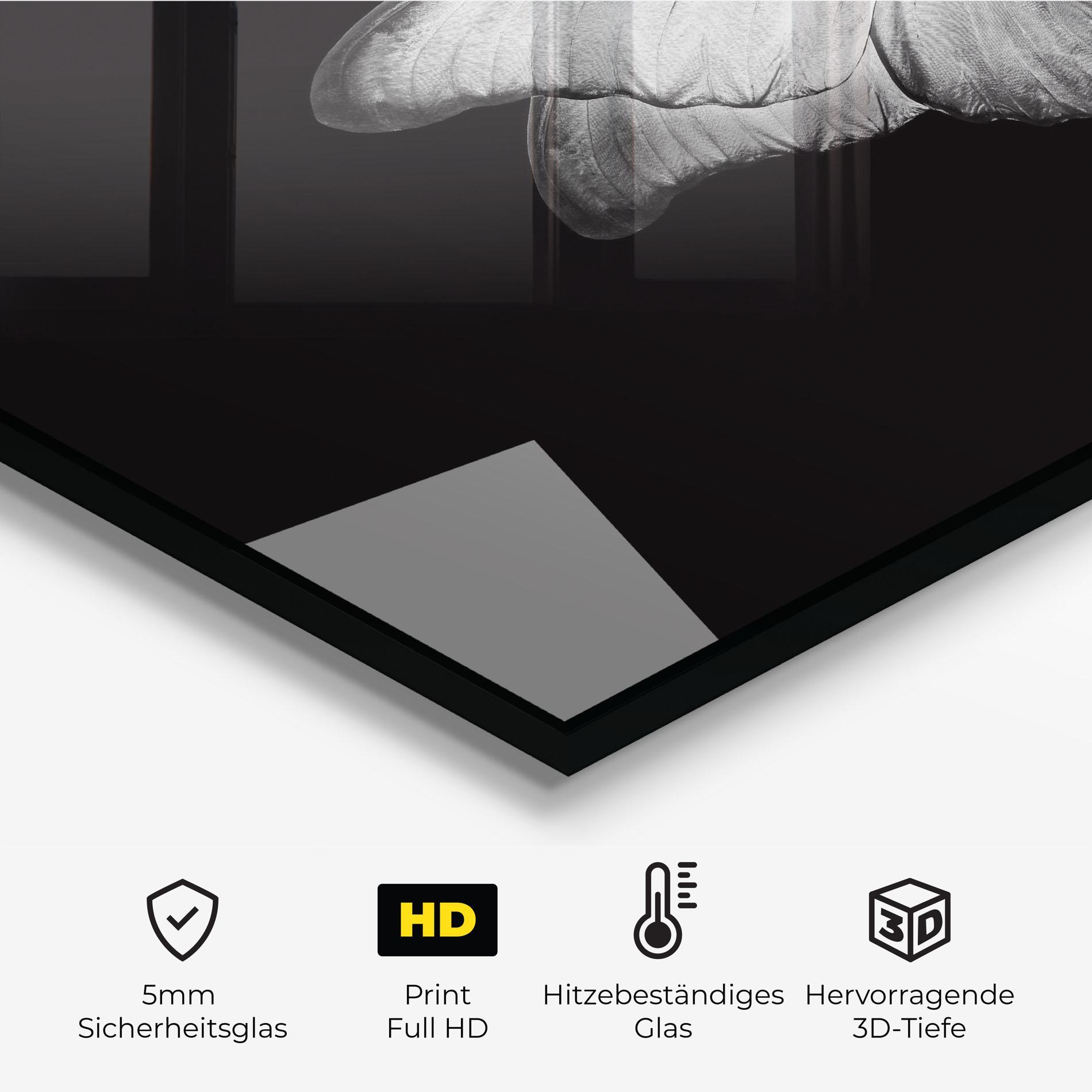 Küchenrückwand Glas Grey Butterfly mockup 2
