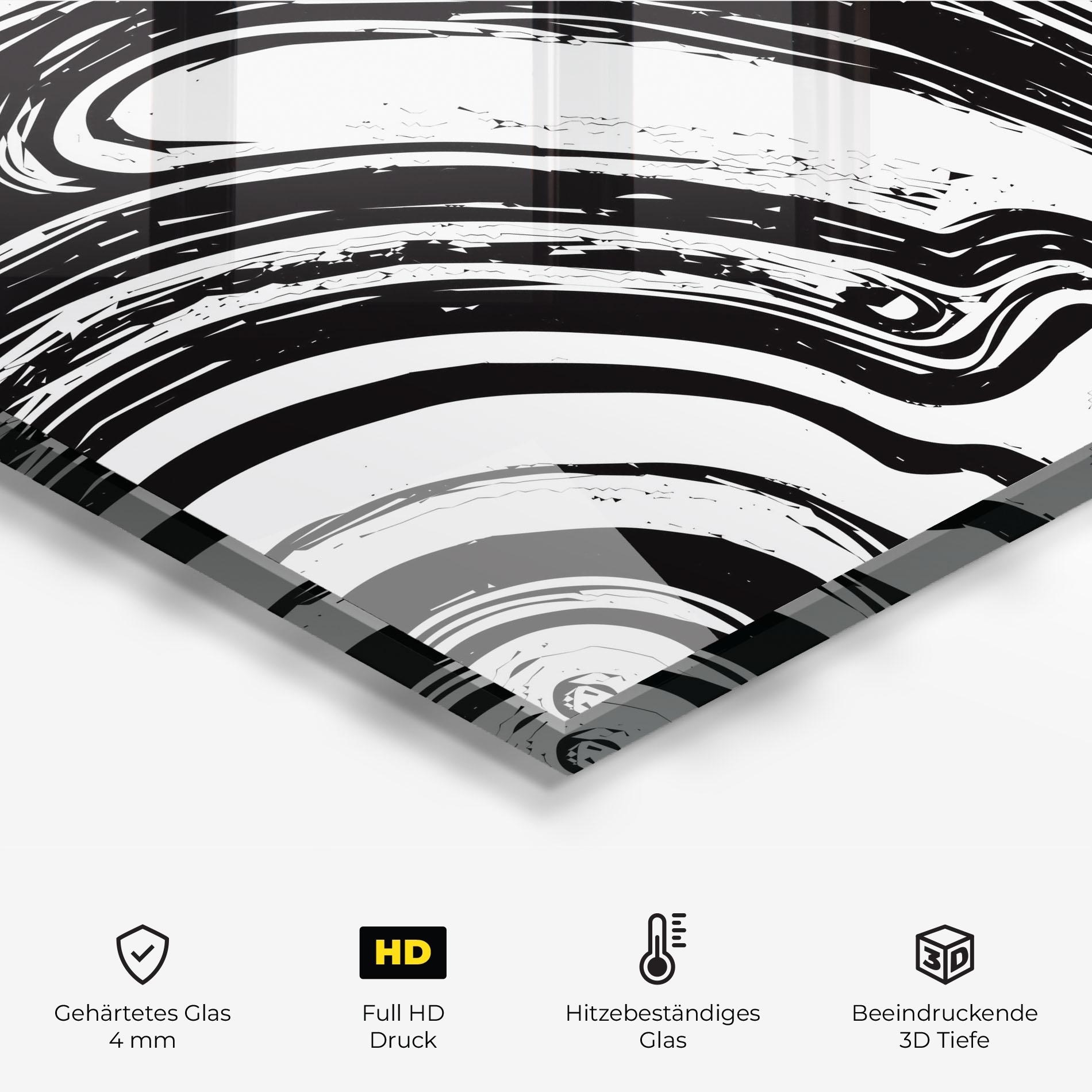 Küchenrückwand Glas Black Liquid White mockup 2