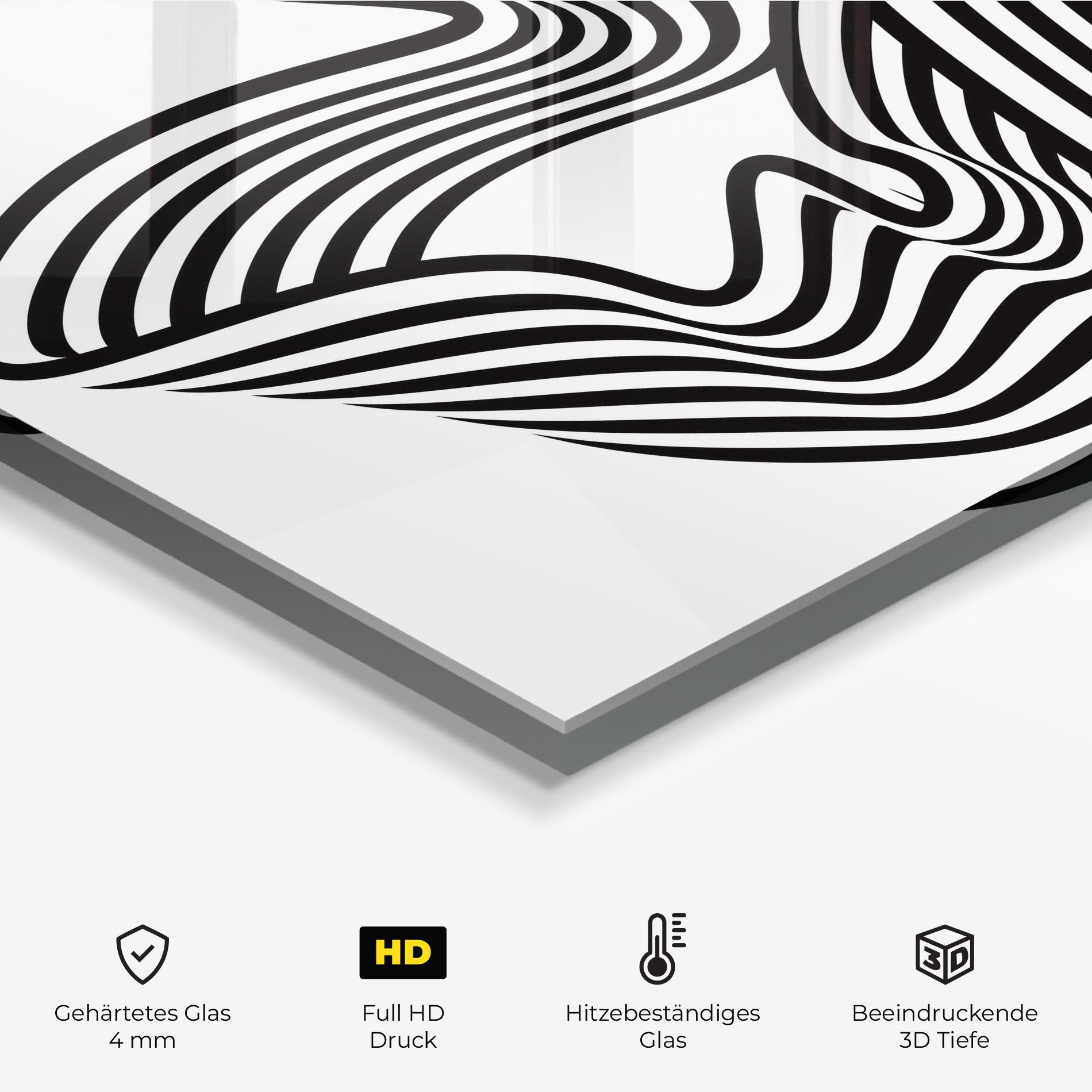 Küchenrückwand Glas Black White Wave mockup 2