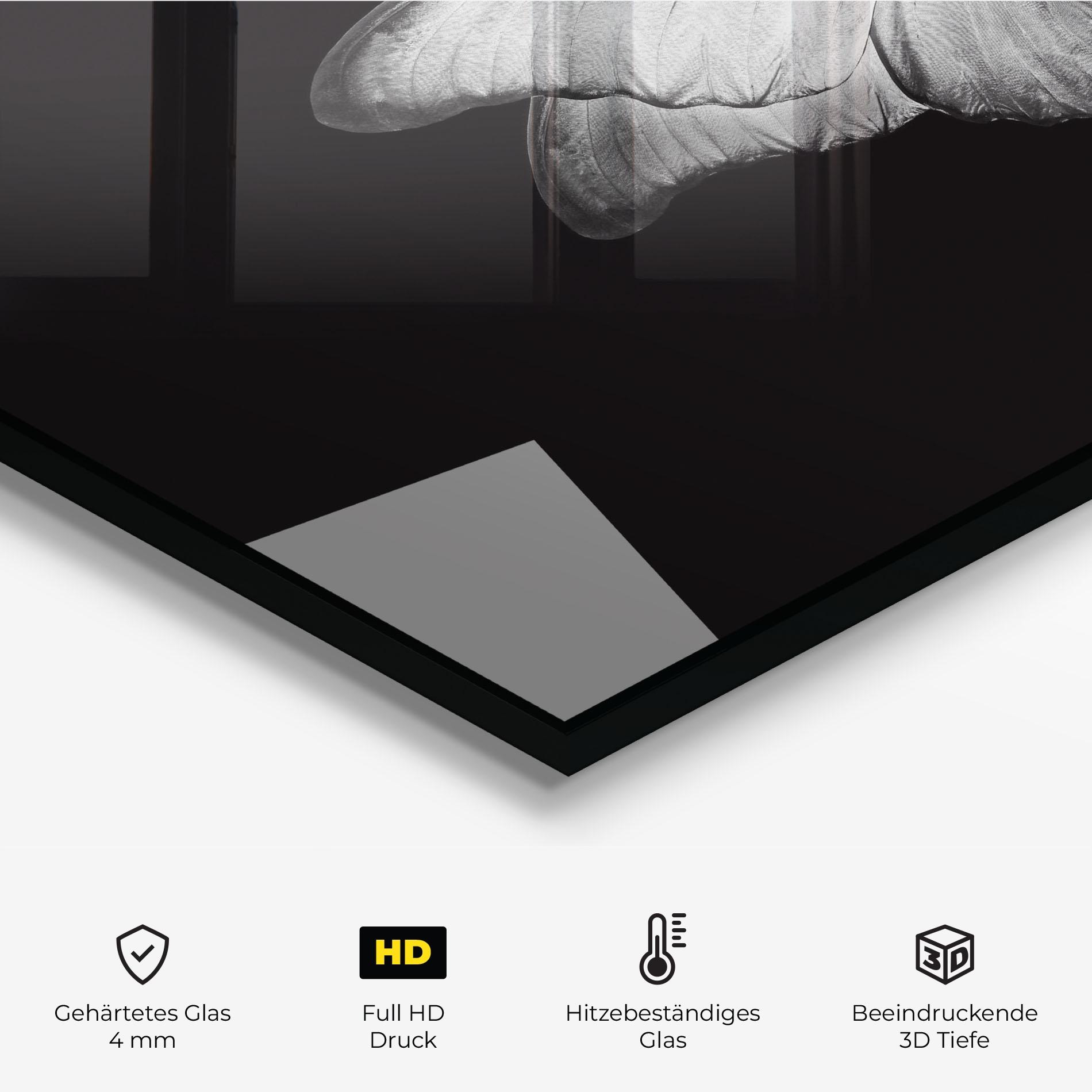 Küchenrückwand Glas Grey Butterfly mockup 2
