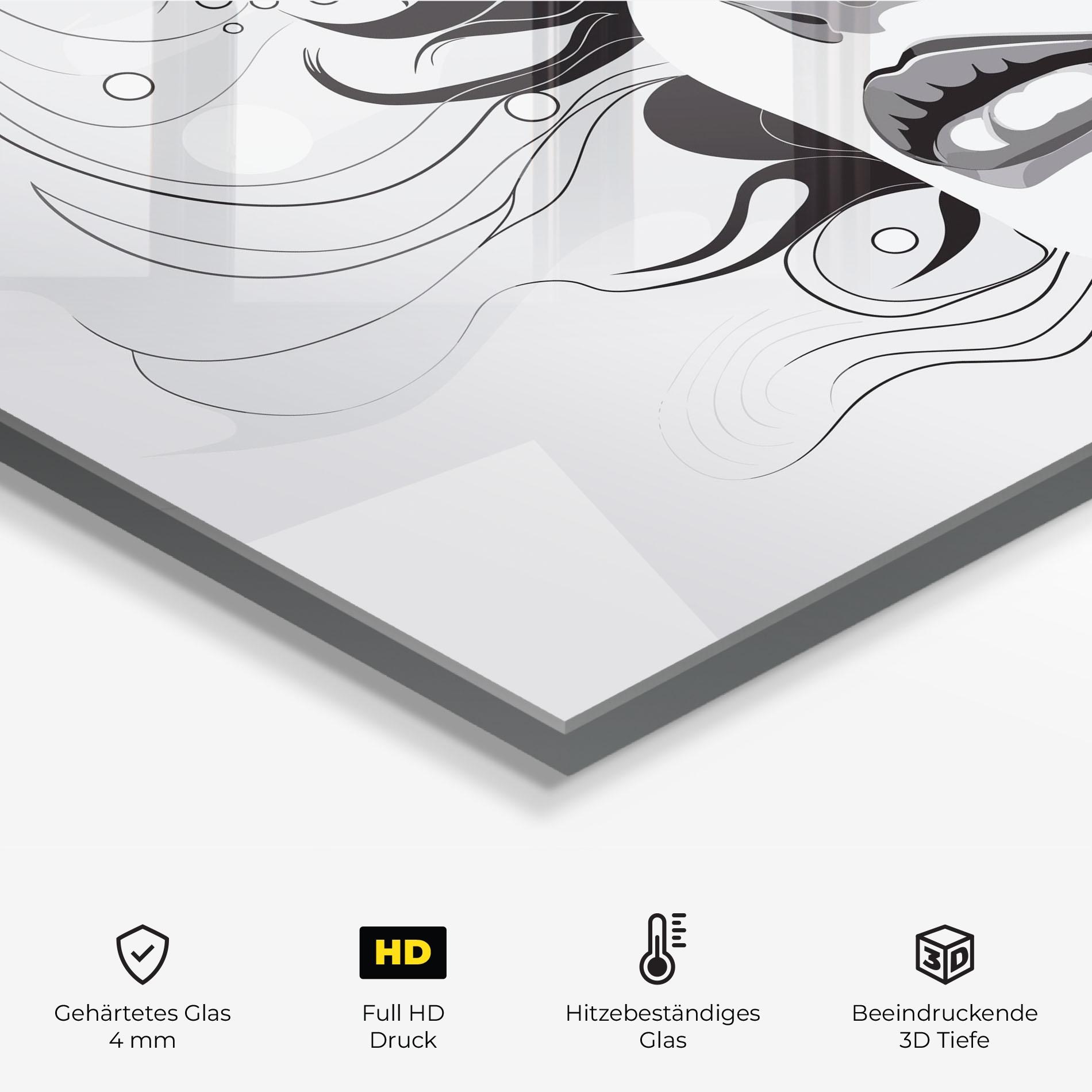 Küchenrückwand Glas Grey Face Woman mockup 2