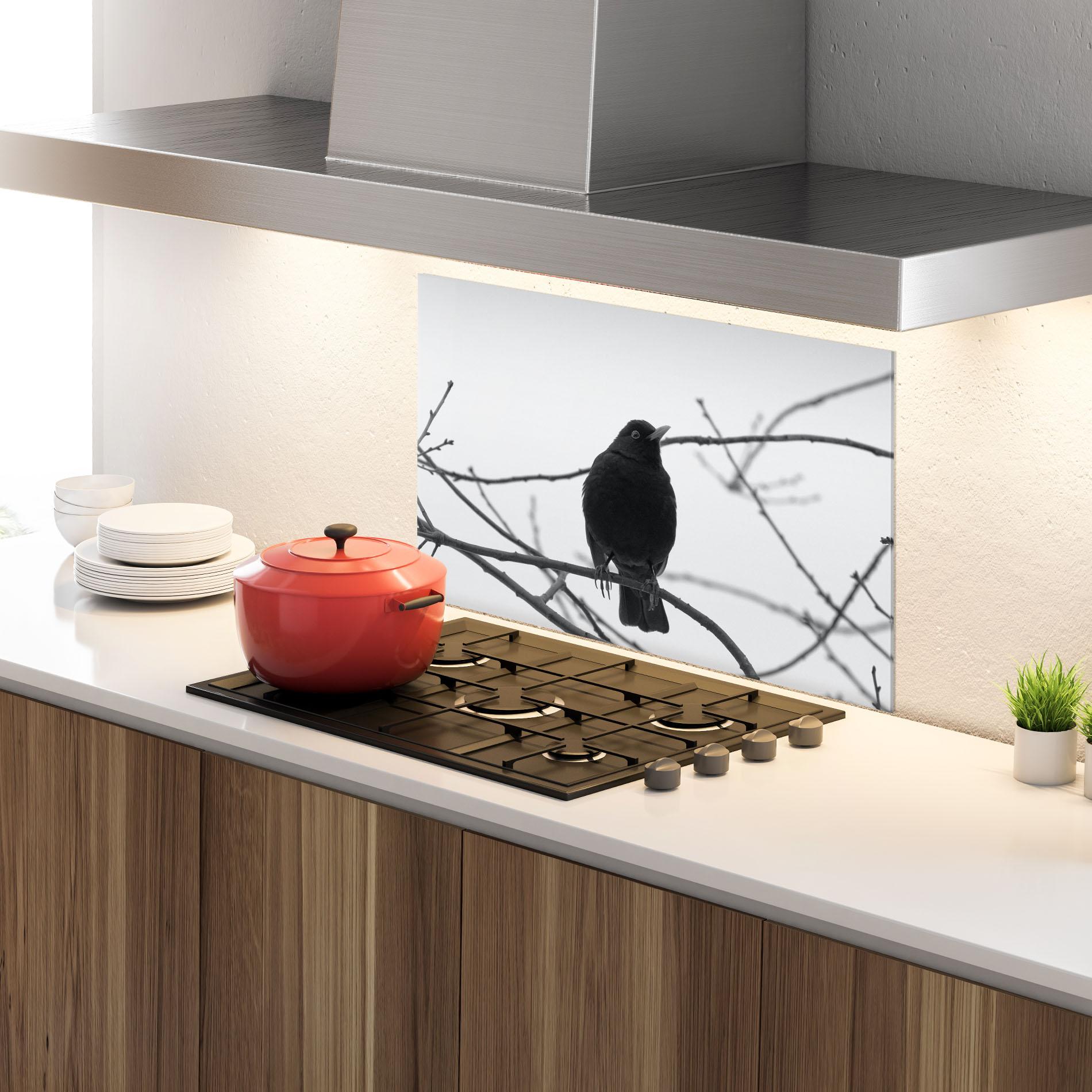 Küchenrückwand Glas Black Bird mockup 4