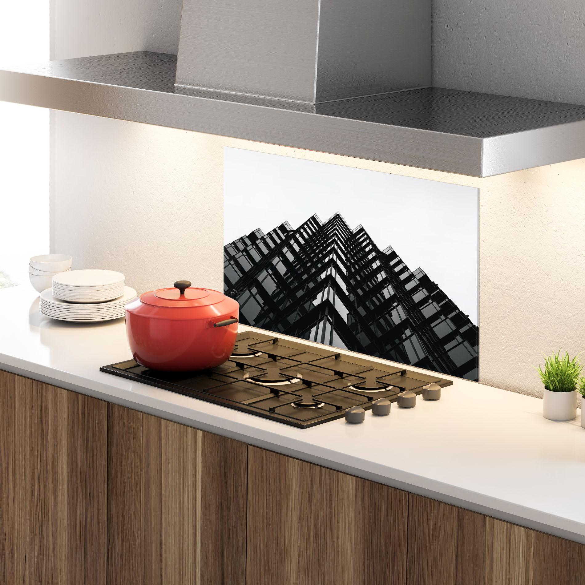 Küchenrückwand Glas Black Building mockup 4