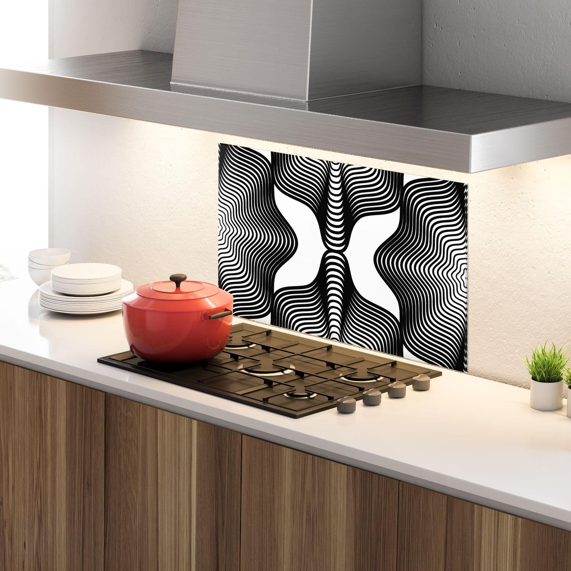 Küchenrückwand Glas Black Line Pattern mockup 4