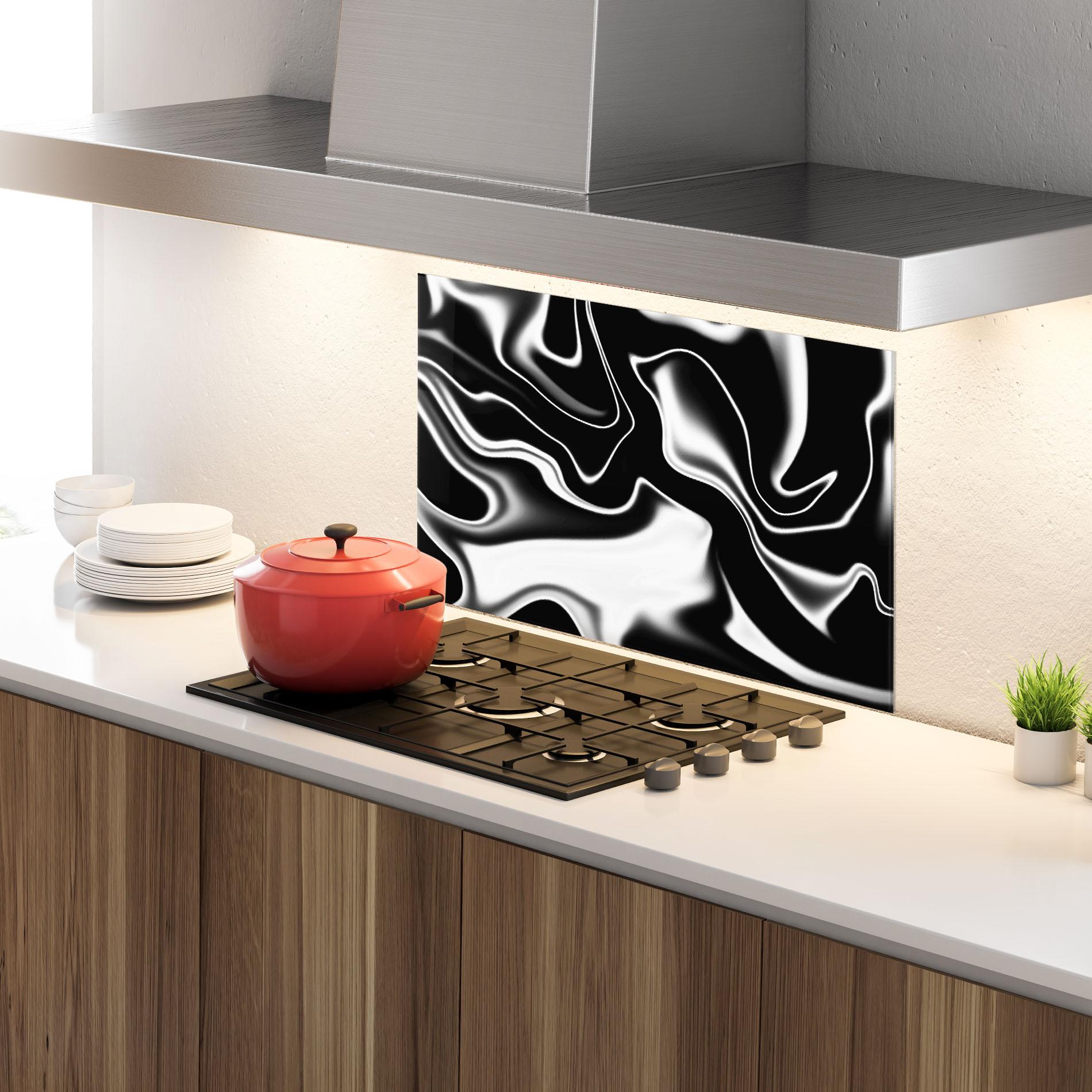 Küchenrückwand Glas Black Metalic Art mockup 4