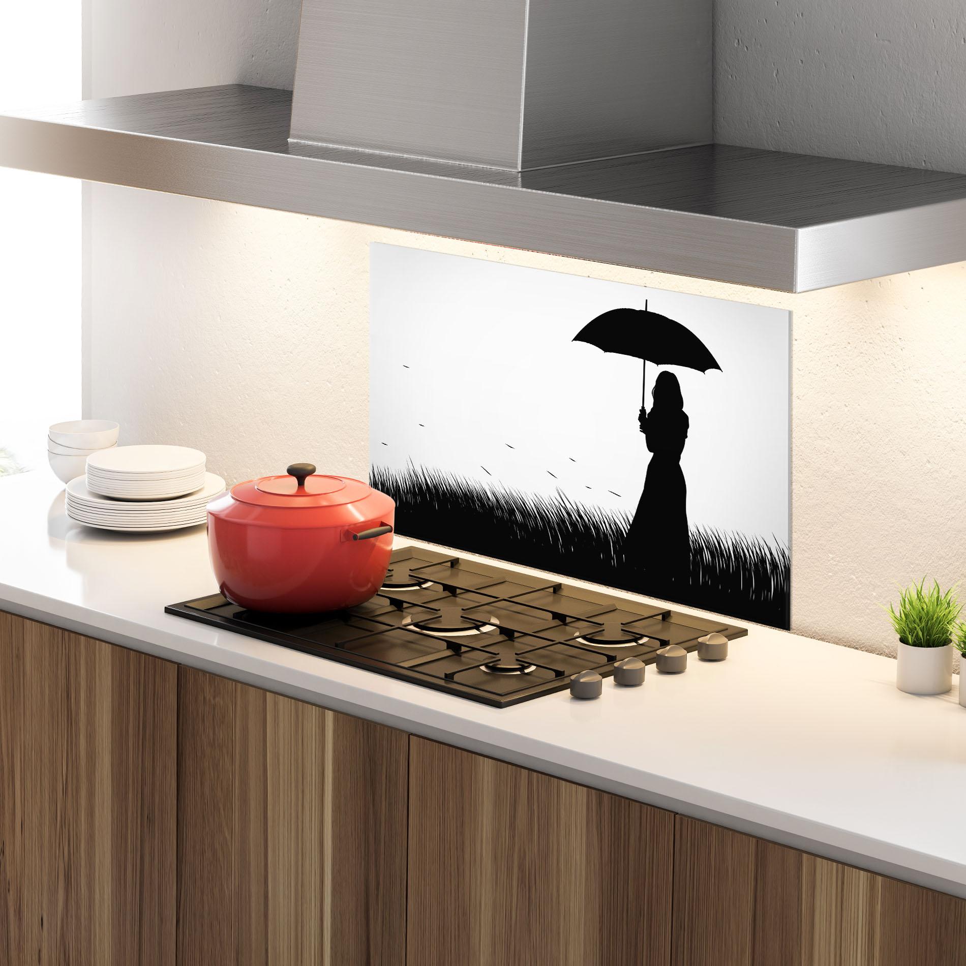 Küchenrückwand Glas Black Umbrella mockup 4