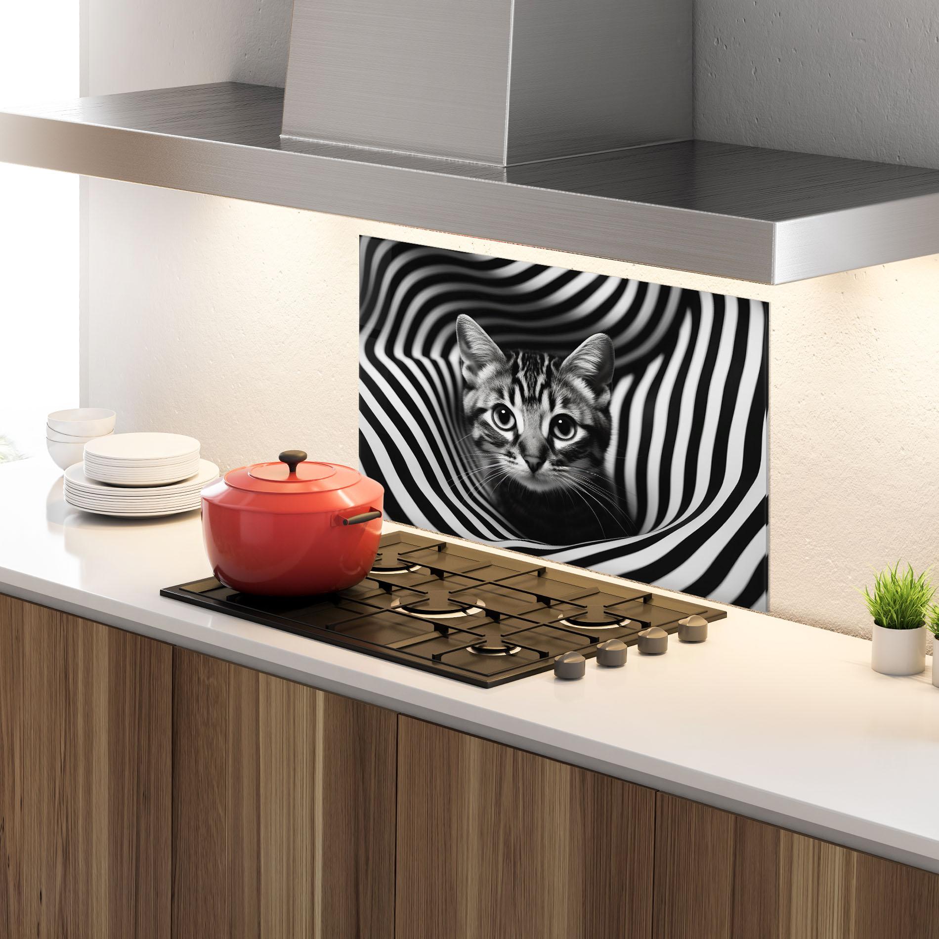 Küchenrückwand Glas Closeup Cat Portrait mockup 4