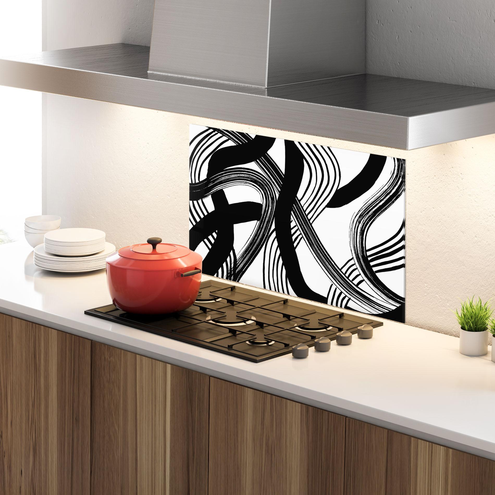 Küchenrückwand Glas Connected Lines Art mockup 4