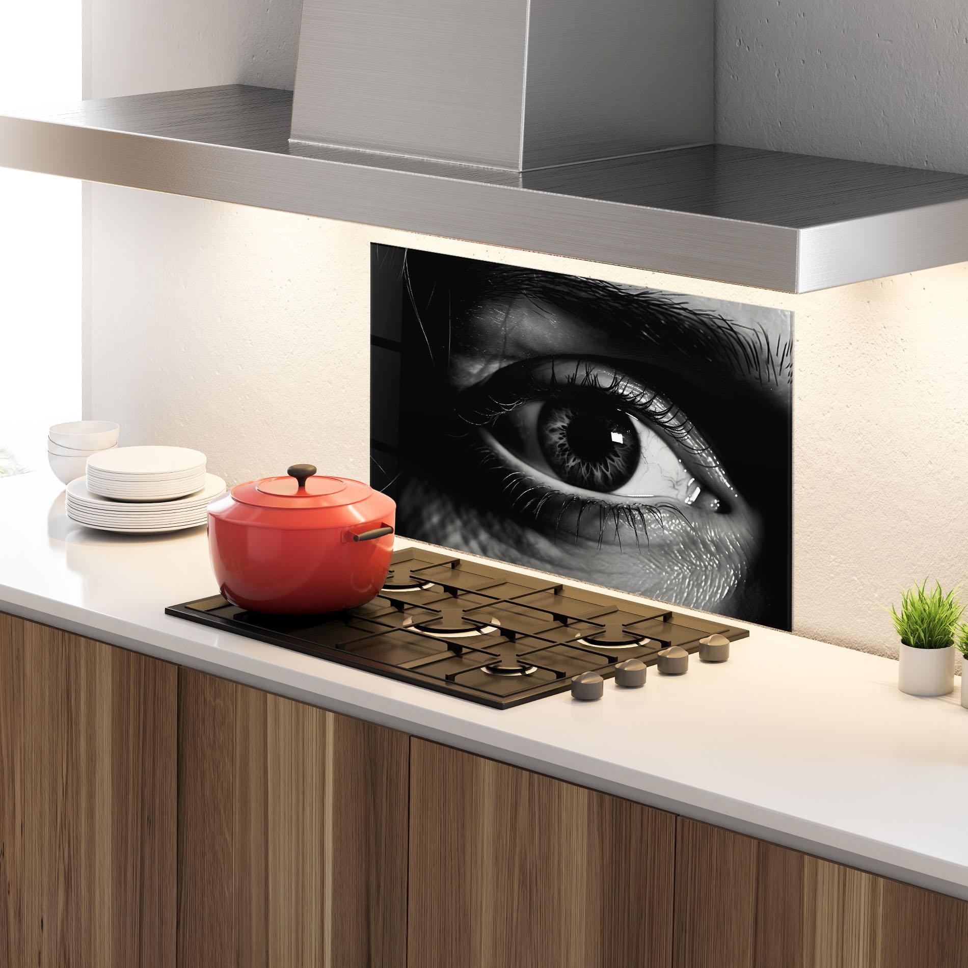 Küchenrückwand Glas Eye Close Up mockup 4