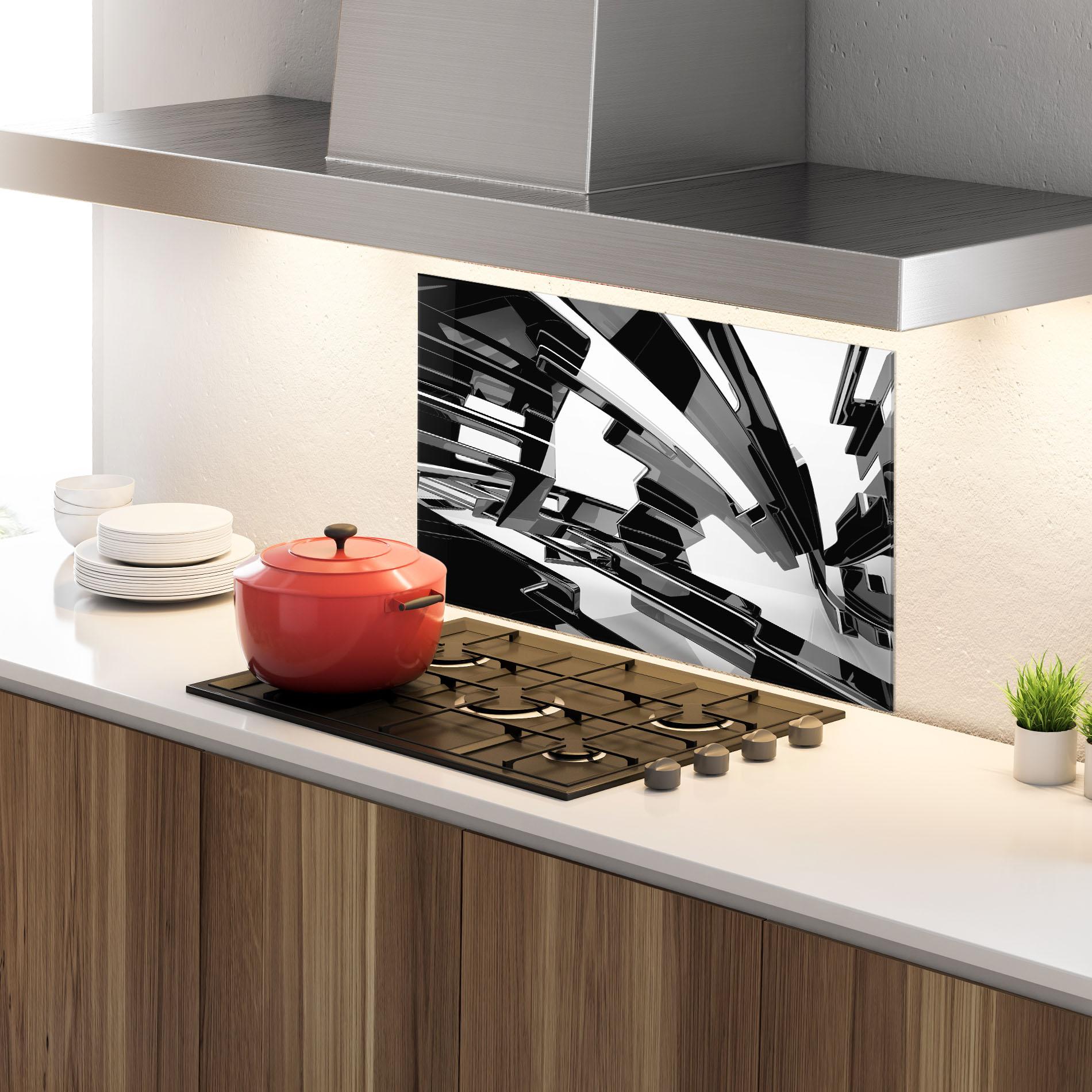 Küchenrückwand Glas Glossy Sculpture mockup 4