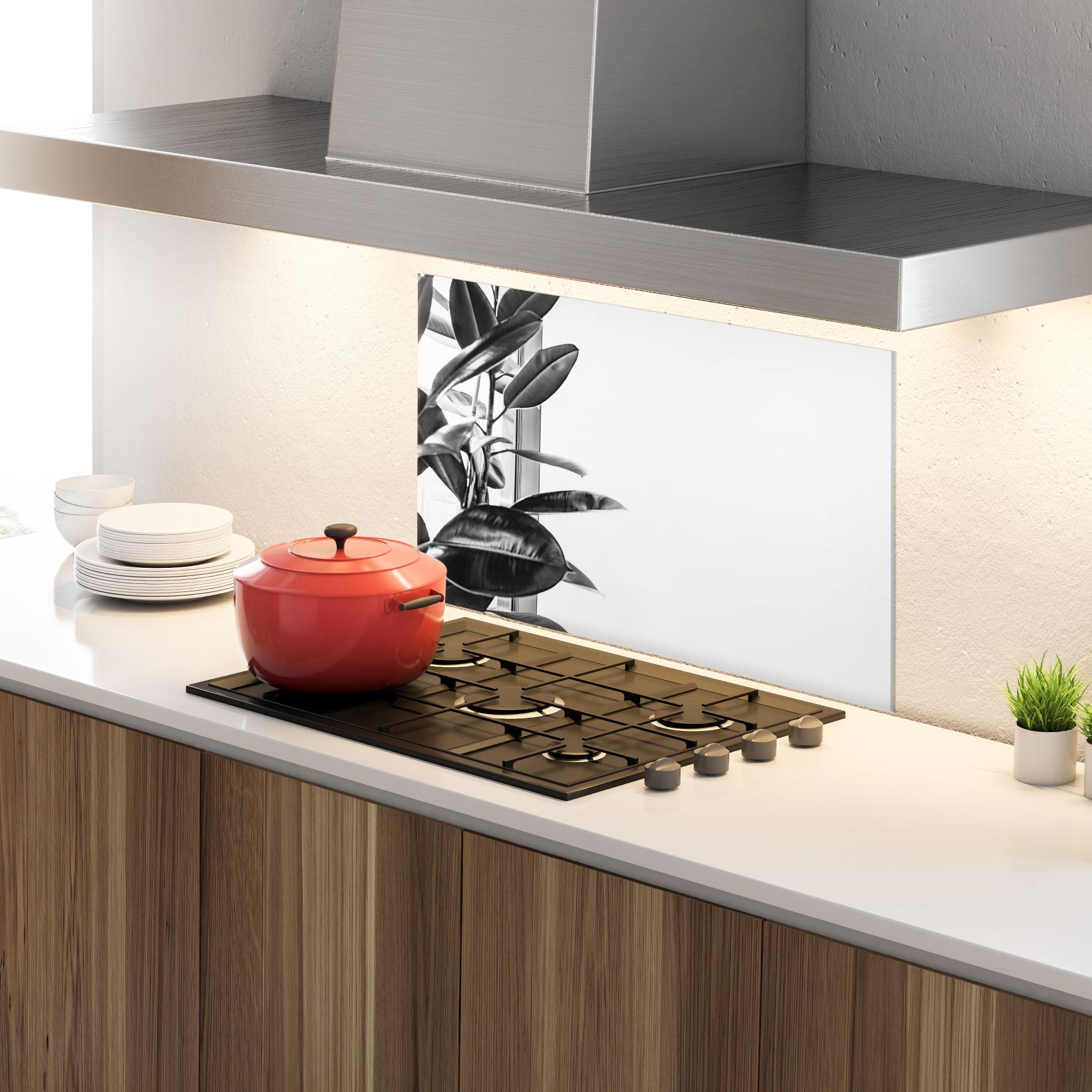 Küchenrückwand Glas Grey Plant mockup 4