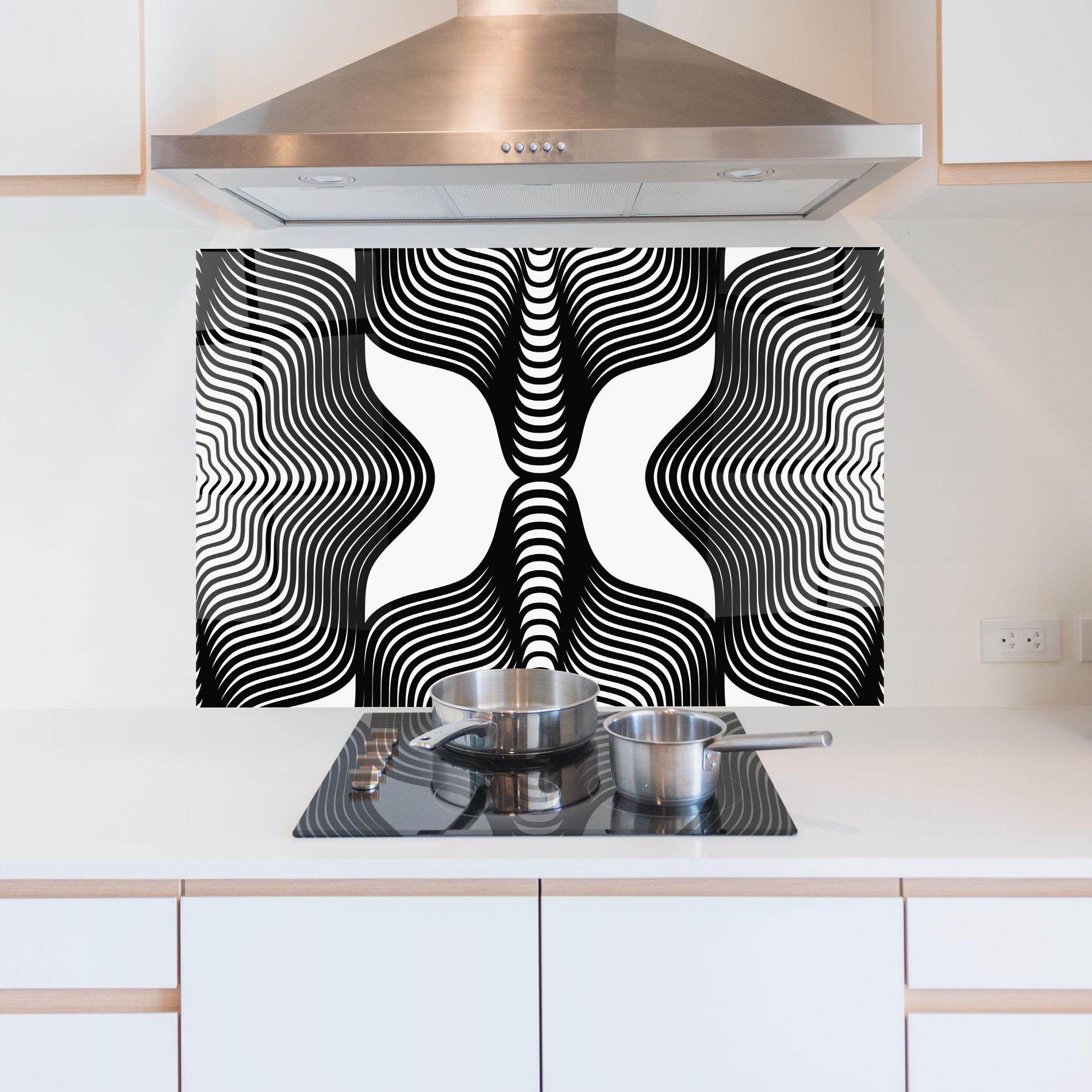 Küchenrückwand Glas Black Line Pattern mockup 5