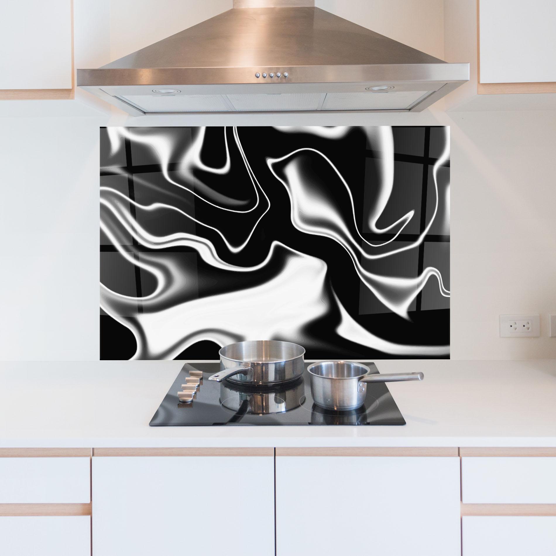Küchenrückwand Glas Black Metalic Art mockup 5