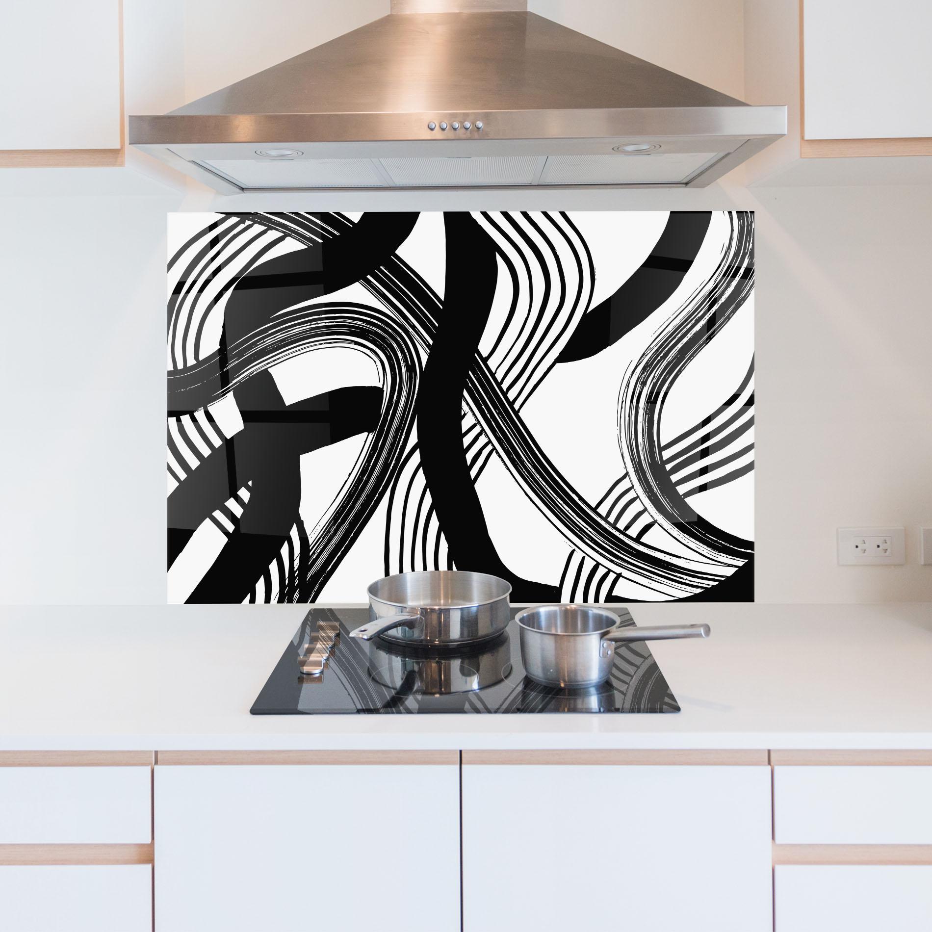 Küchenrückwand Glas Connected Lines Art mockup 5