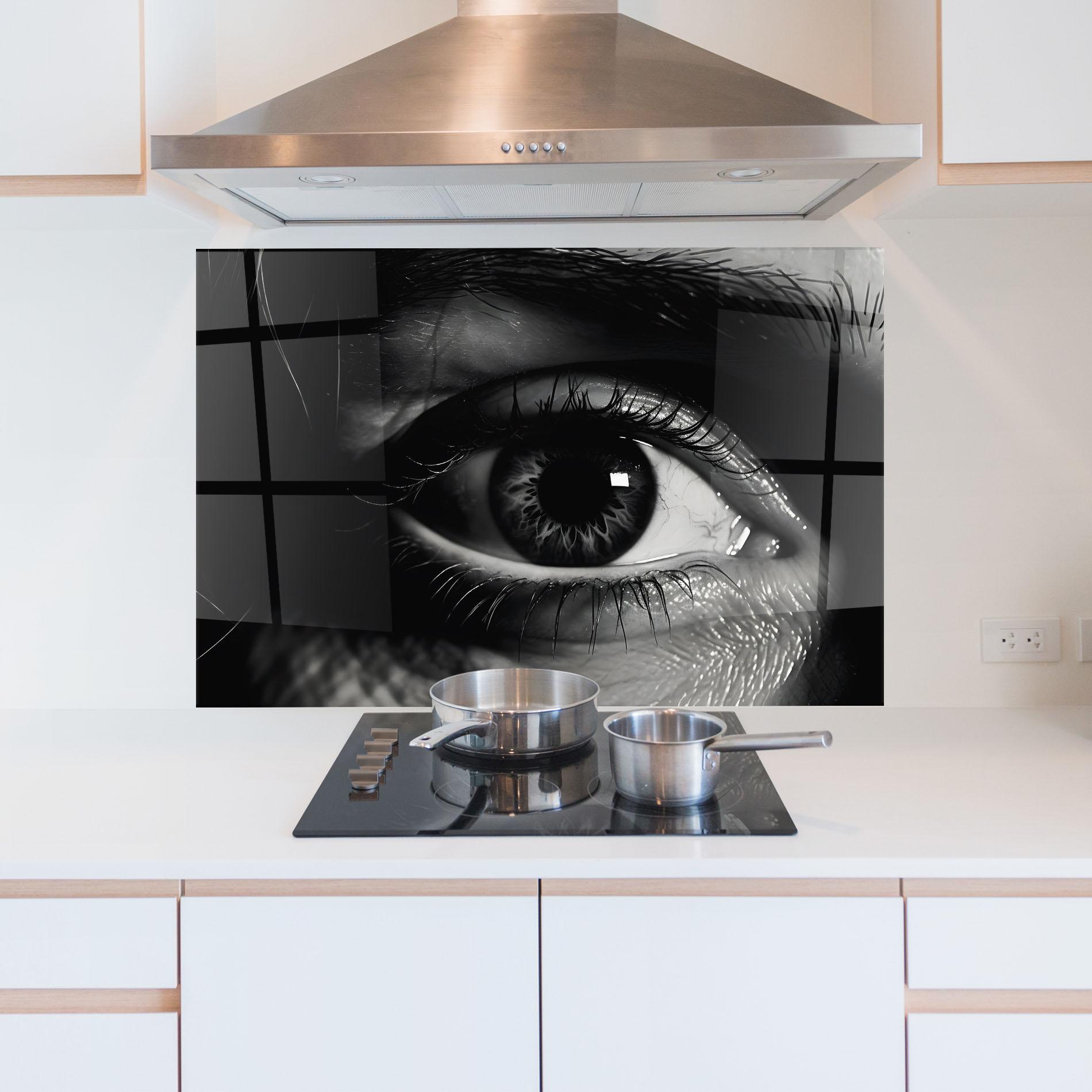 Küchenrückwand Glas Eye Close Up mockup 5
