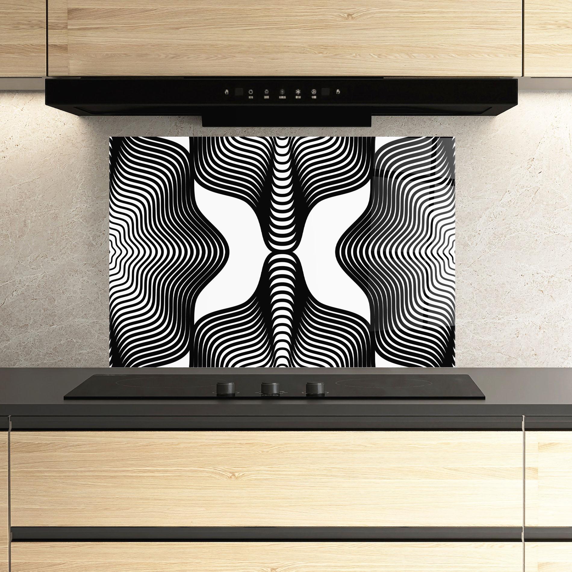 Küchenrückwand Glas Black Line Pattern mockup 3