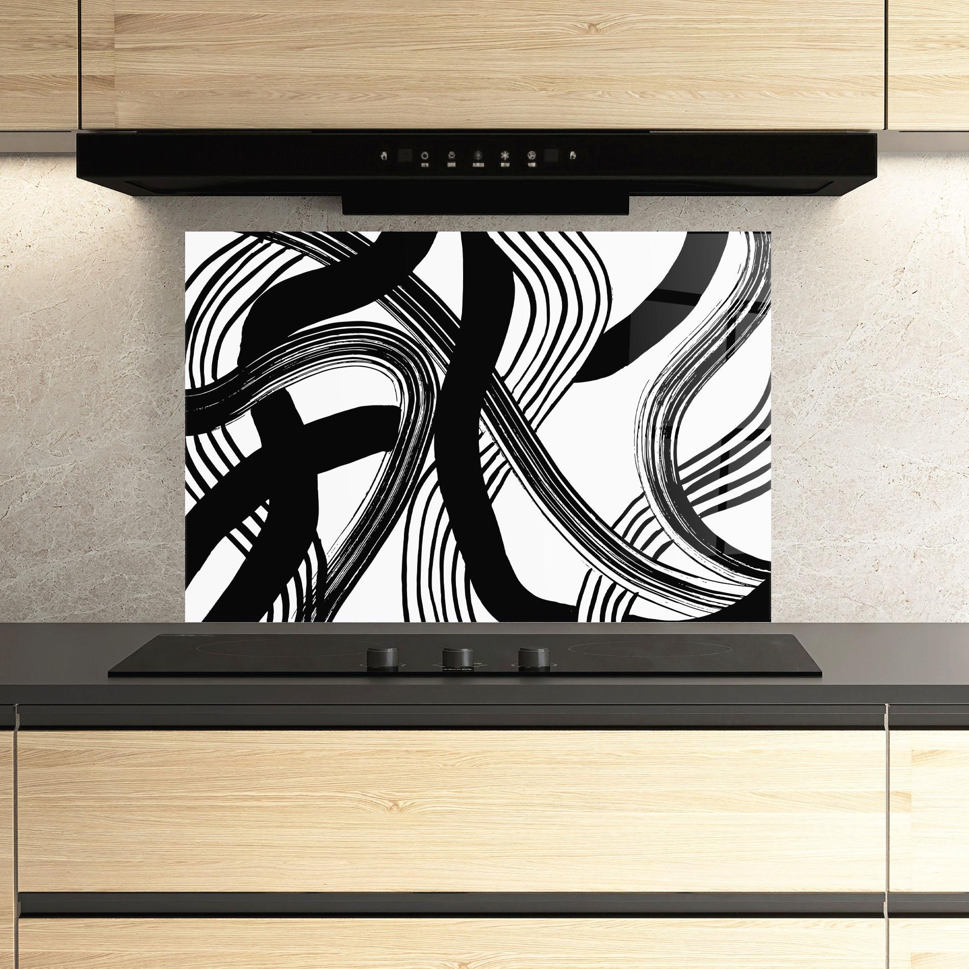 Küchenrückwand Glas Connected Lines Art mockup 3